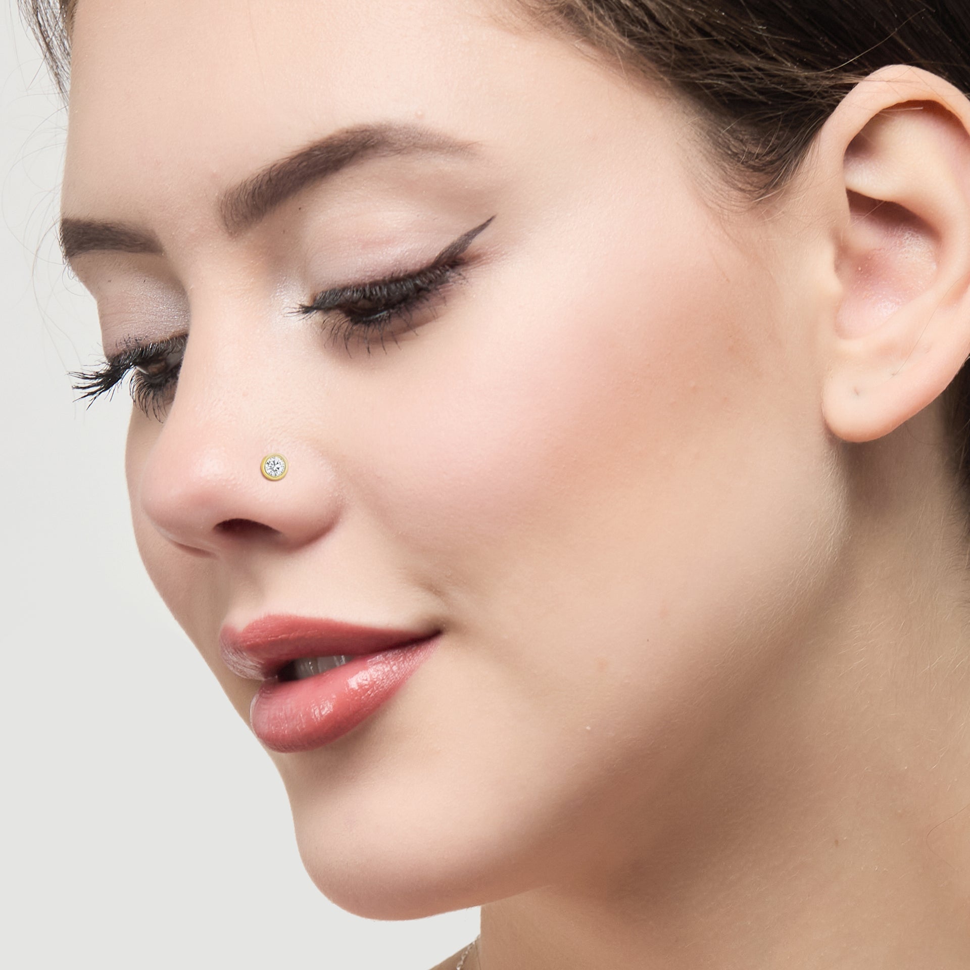 Pack of 4 L Shaped Bezel Set Gold Stainless Steel Nose Studs Created with Zircondia® Crystals