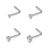 Pack of 4 L Shaped Bezel Set Stainless Steel Nose Studs Created with Zircondia® Crystals