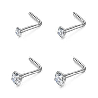 Pack of 4 L Shaped Stainless Steel Nose Studs Created with Zircondia® Crystals