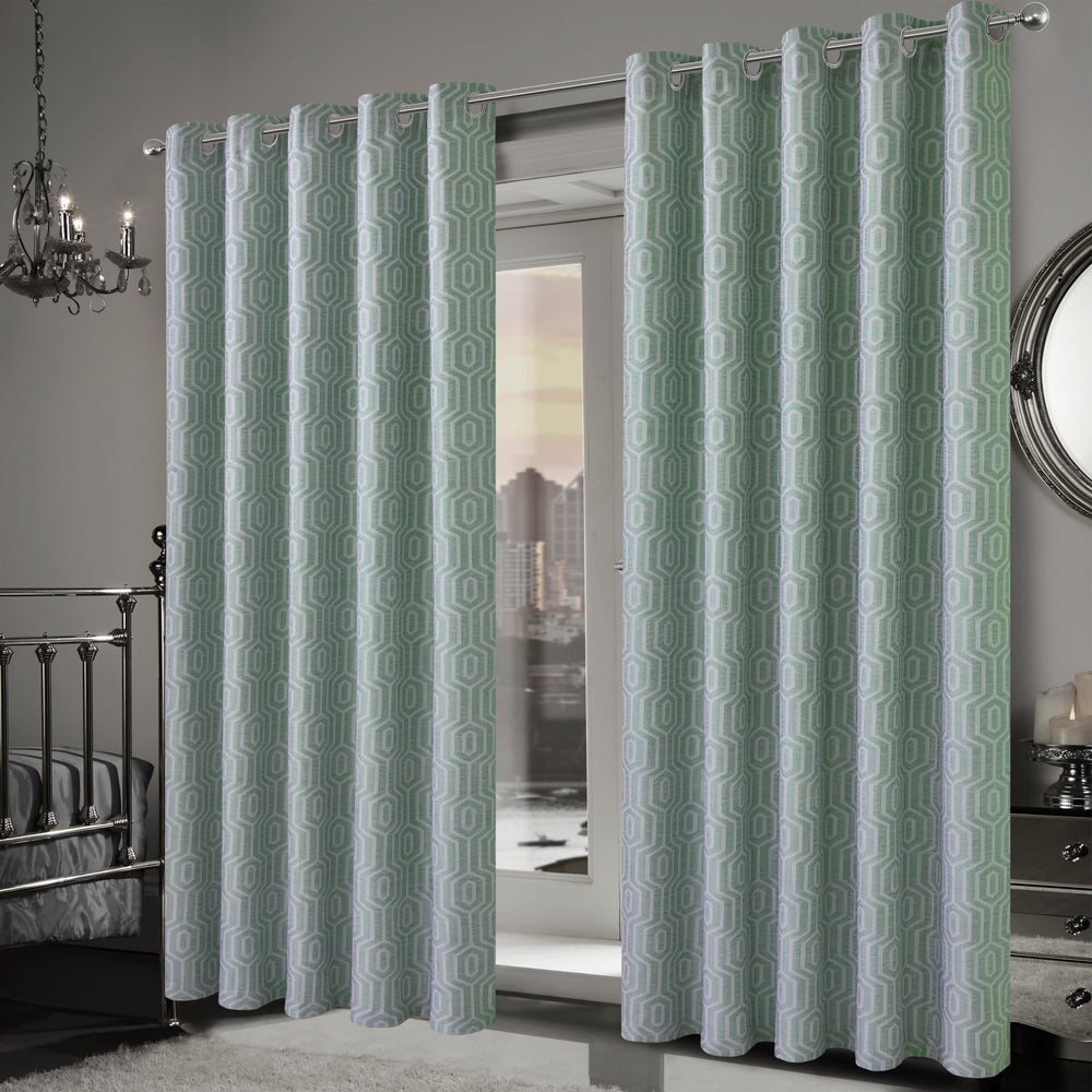 Paris Eyelet Jacquard Curtains Sage Green Geometric Pattern Thermal Insulated Light Blocking for Bedroom Lounge by OLIVIA ROCCO