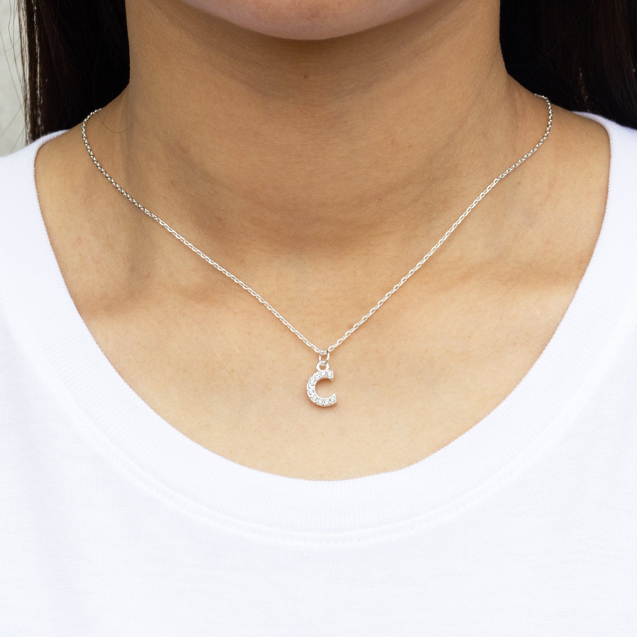 Pave Initial Necklace Letter C Created with Zircondia® Crystals