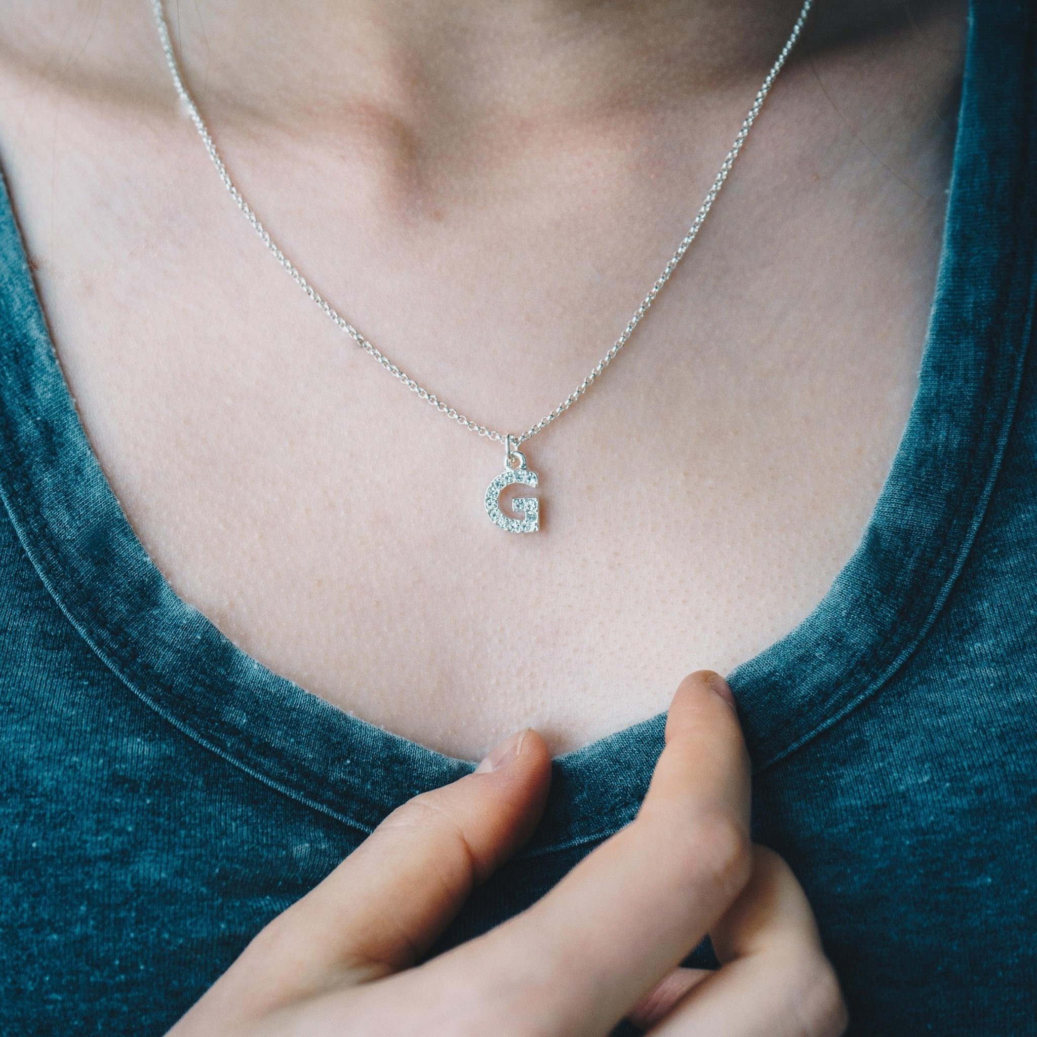 Pave Initial Necklace Letter G Created with Zircondia® Crystals