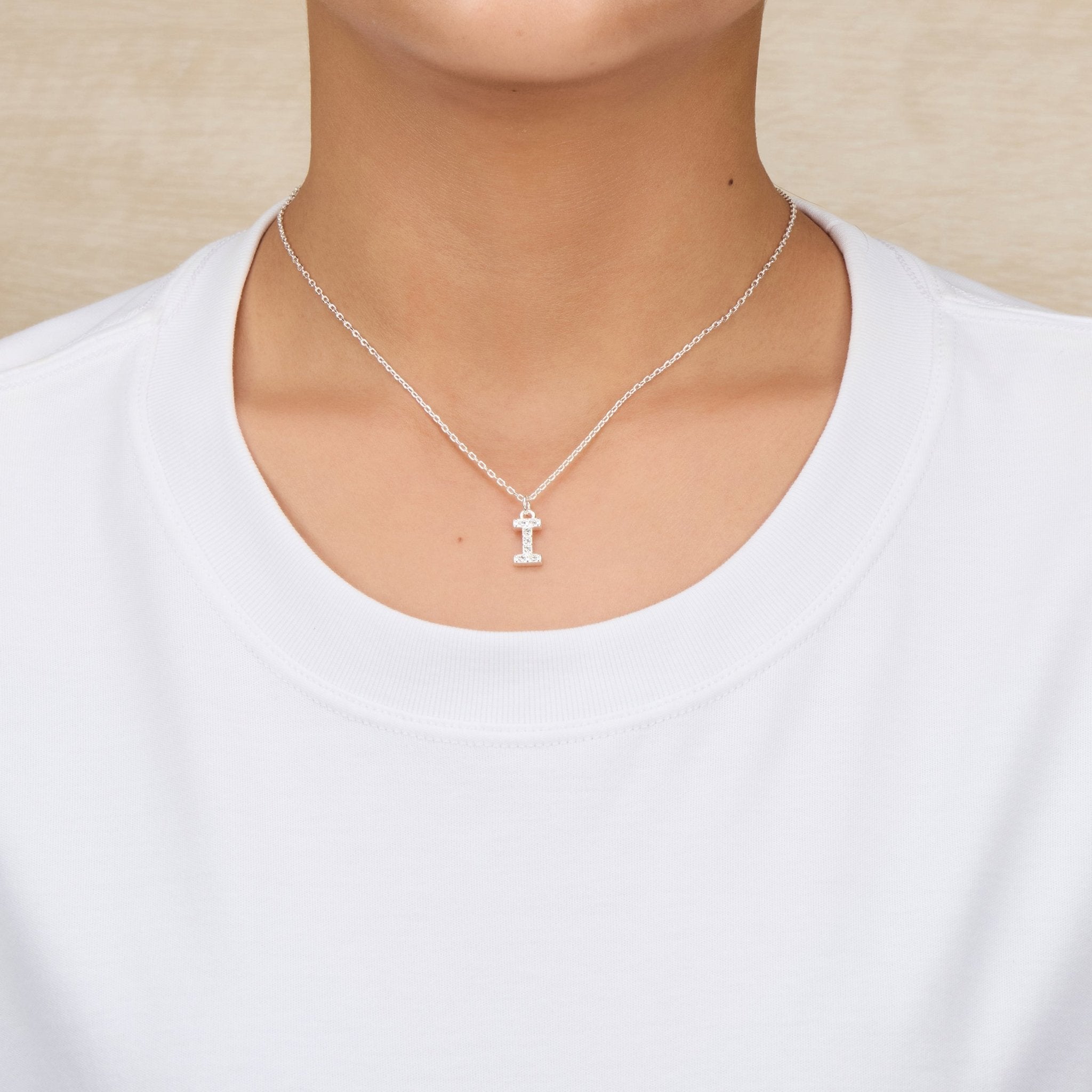 Pave Initial Necklace Letter I Created with Zircondia® Crystals