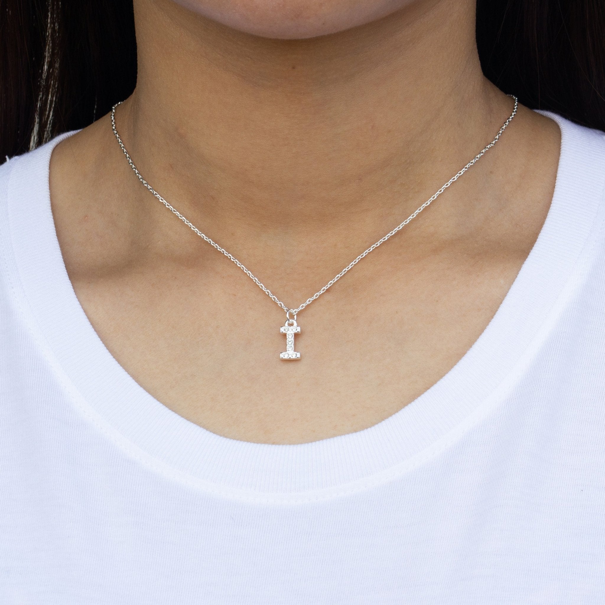Pave Initial Necklace Letter I Created with Zircondia® Crystals