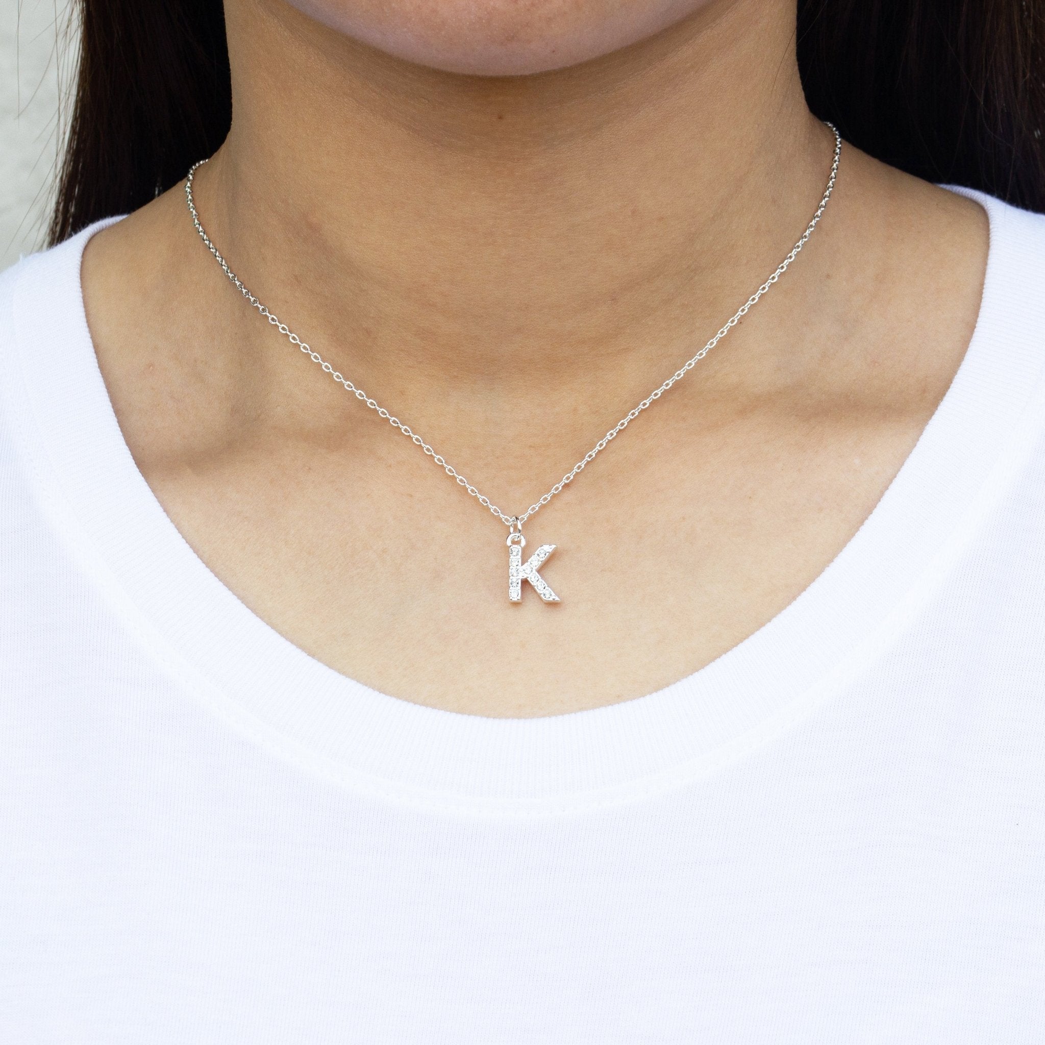 Pave Initial Necklace Letter K Created with Zircondia® Crystals