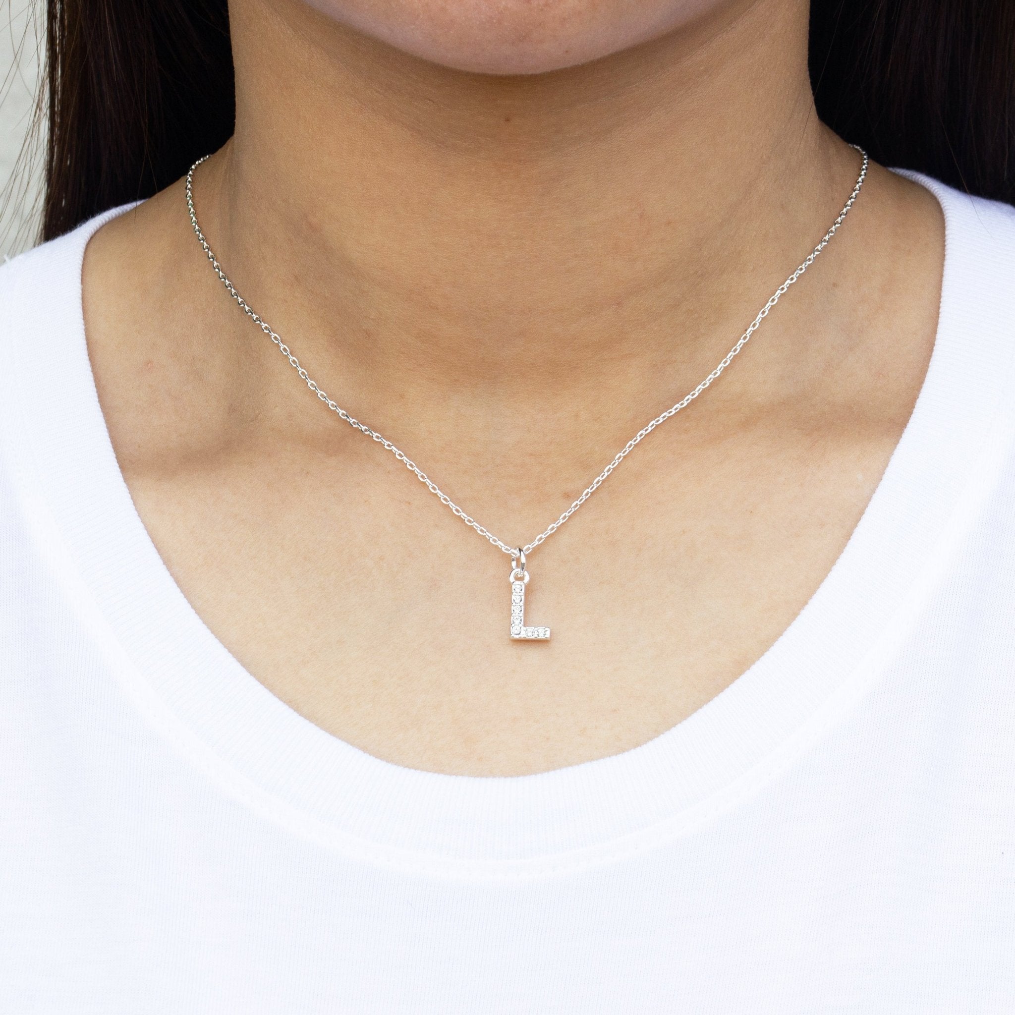 Pave Initial Necklace Letter L Created with Zircondia® Crystals