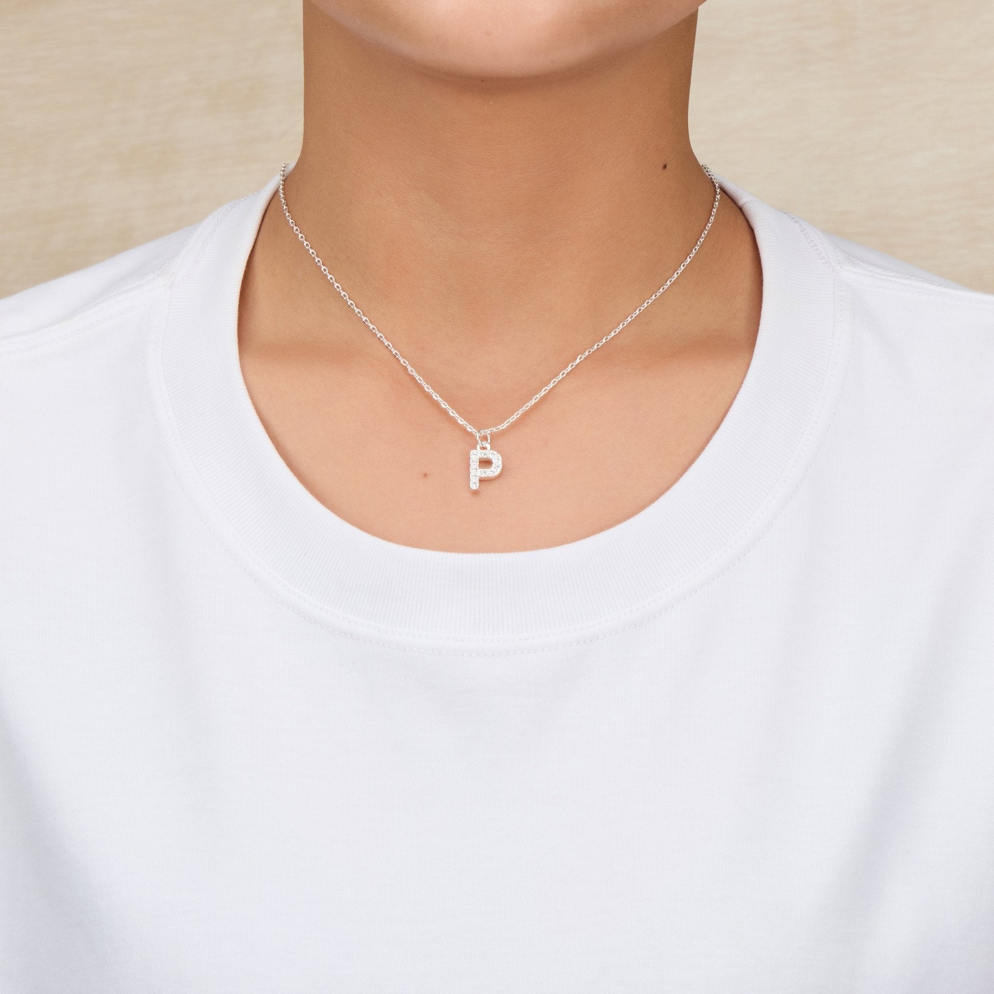 Pave Initial Necklace Letter P Created with Zircondia® Crystals