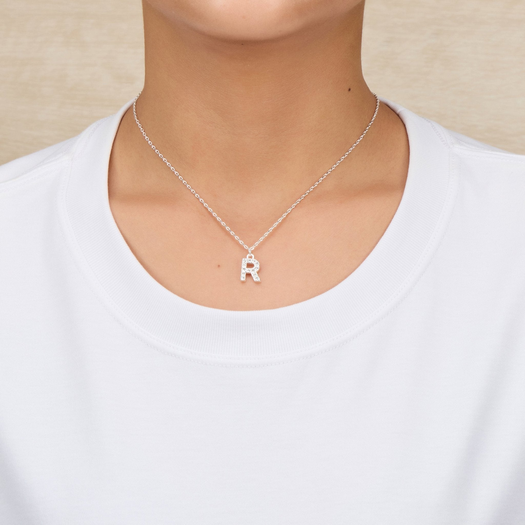 Pave Initial Necklace Letter R Created with Zircondia® Crystals