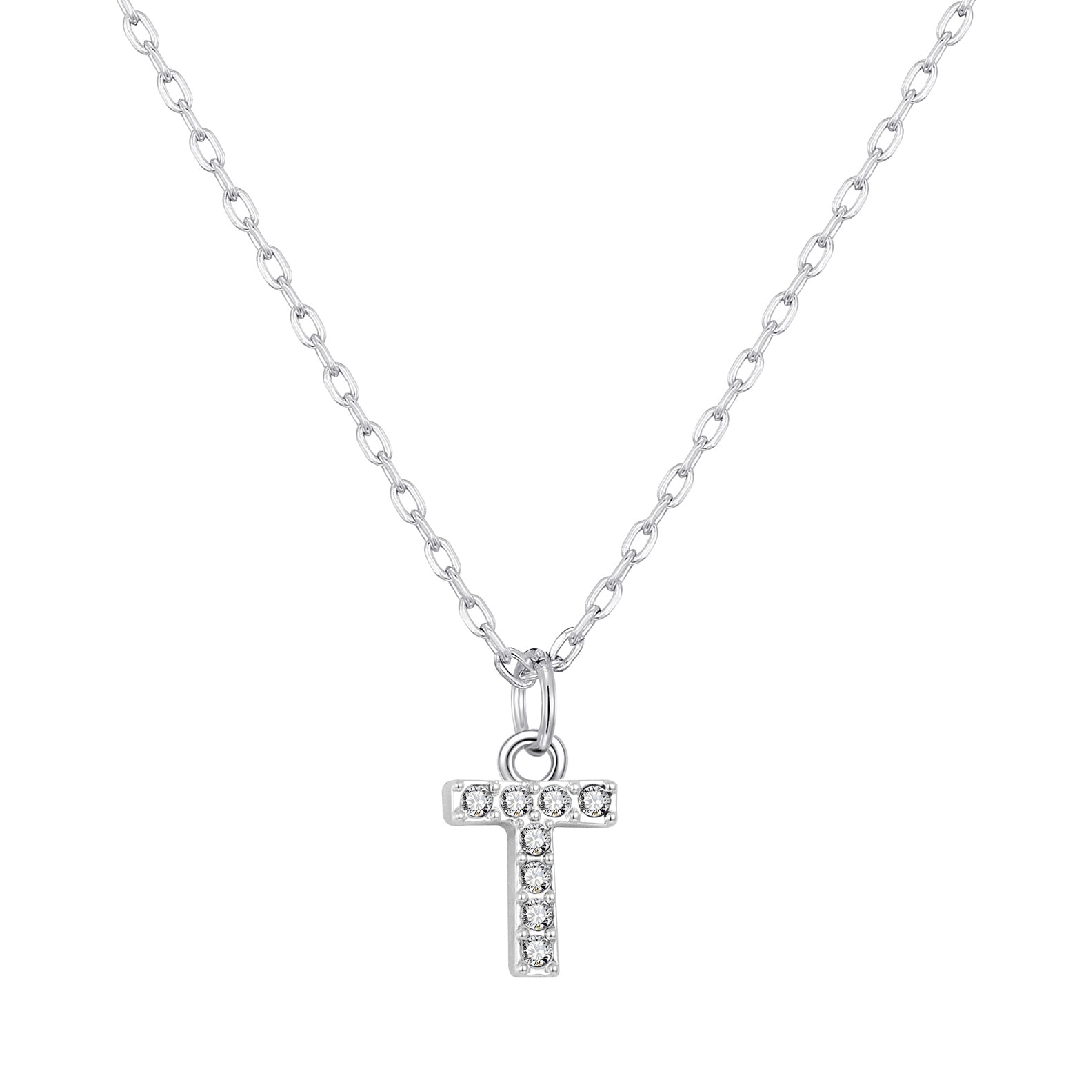 Pave Initial Necklace Letter T Created with Zircondia® Crystals