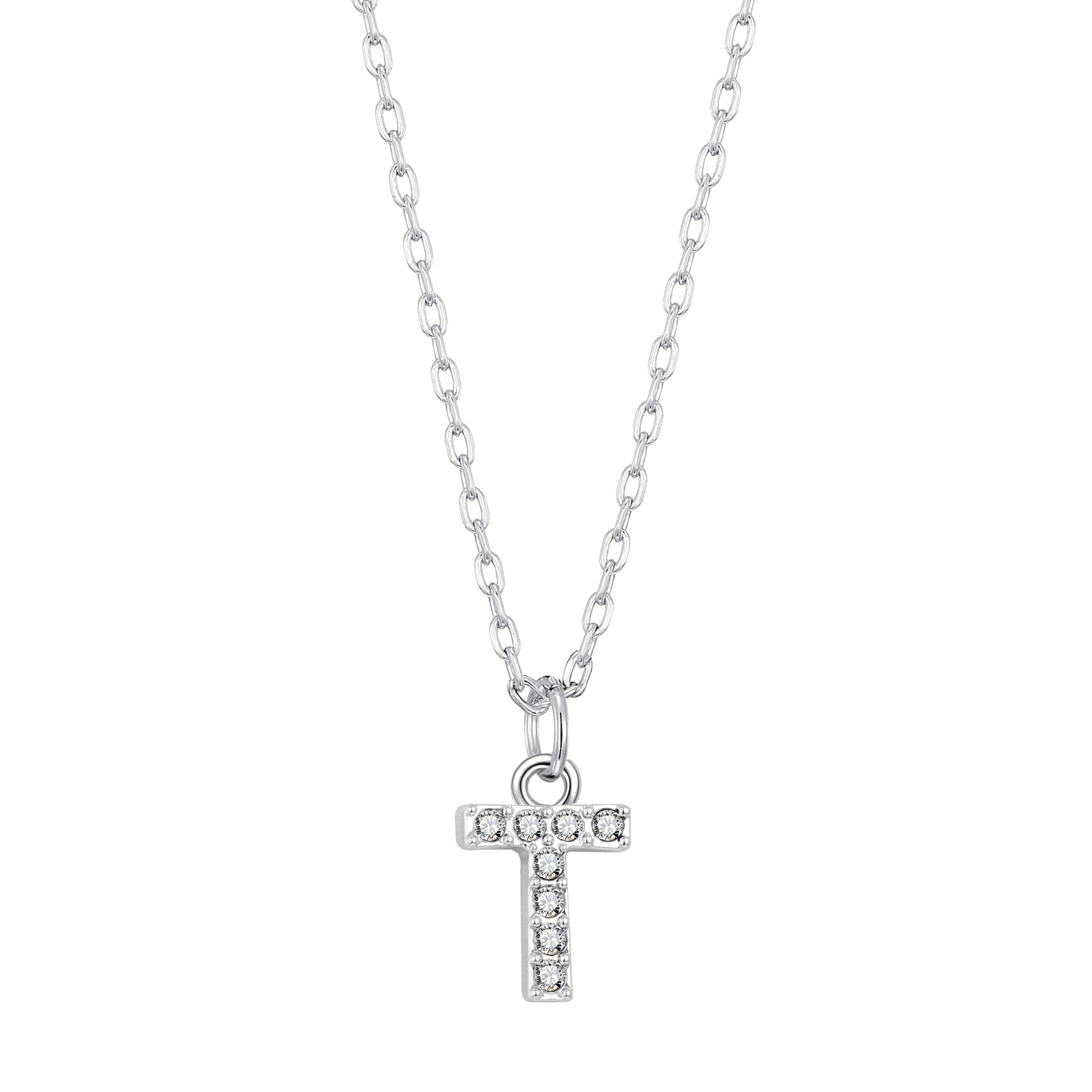 Pave Initial Necklace Letter T Created with Zircondia® Crystals