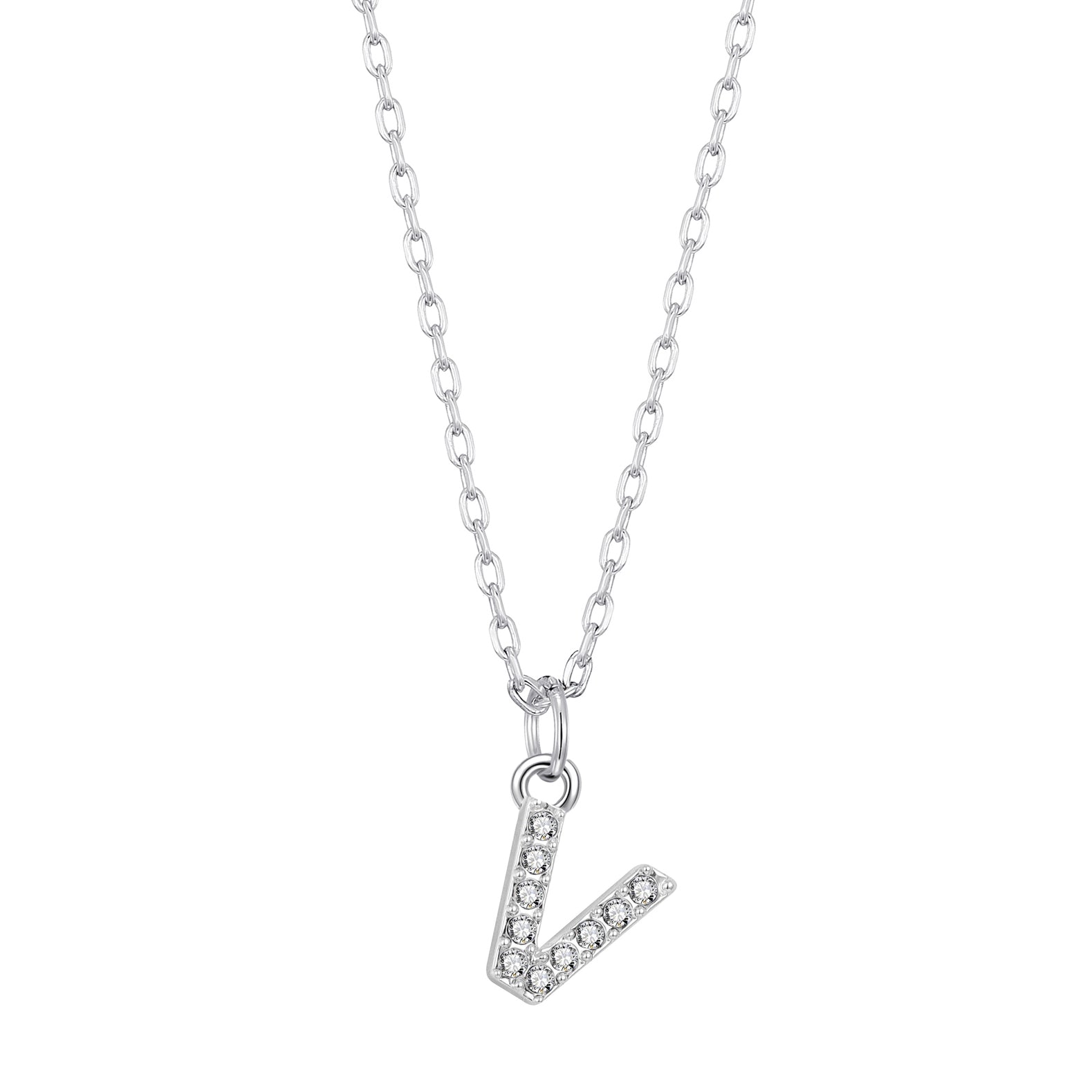 Pave Initial Necklace Letter V Created with Zircondia® Crystals