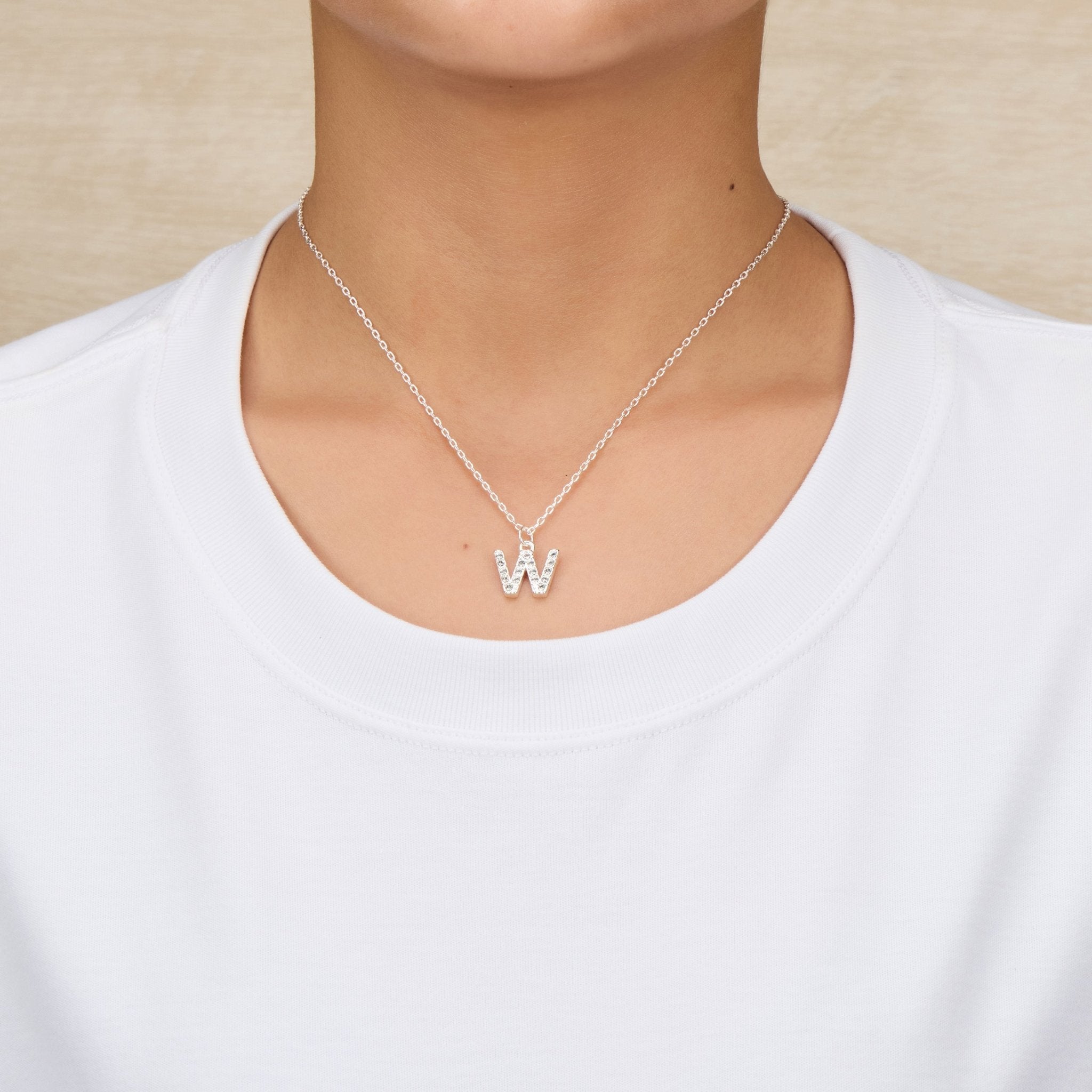Pave Initial Necklace Letter W Created with Zircondia® Crystals