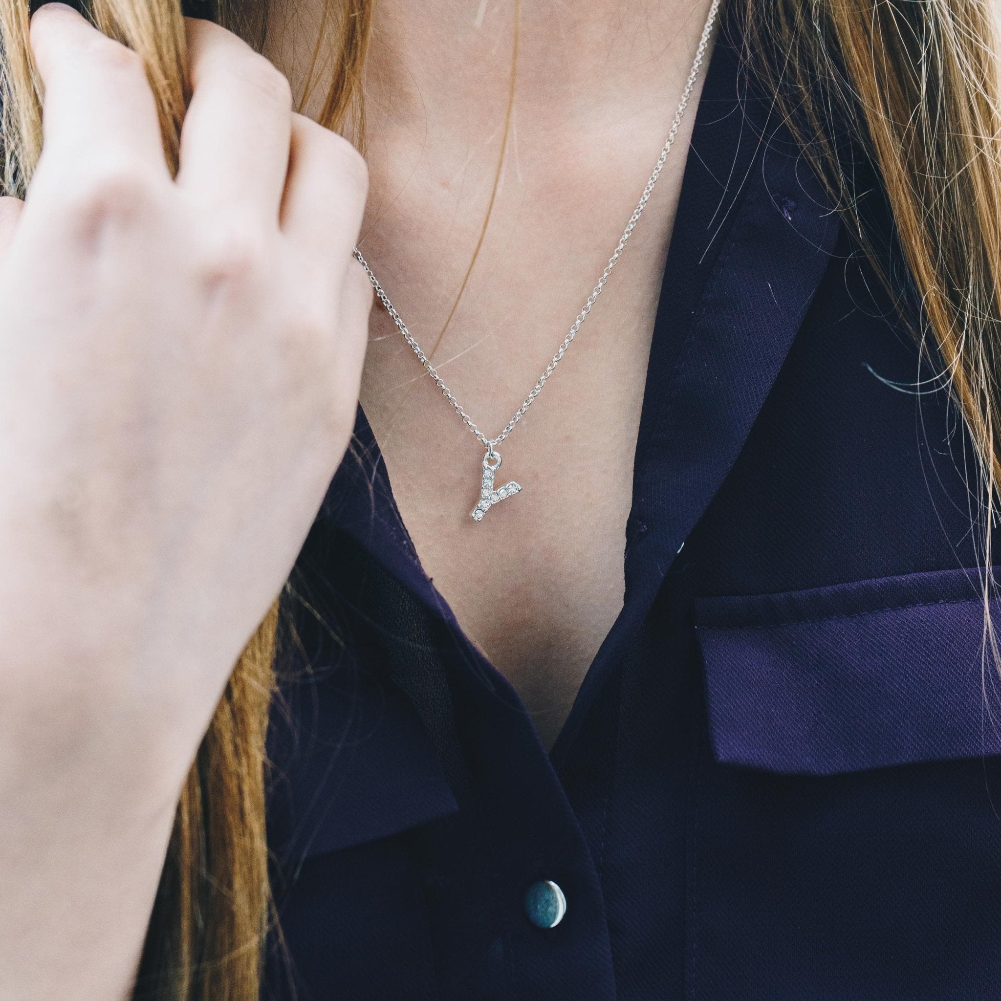 Pave Initial Necklace Letter Y Created with Zircondia® Crystals