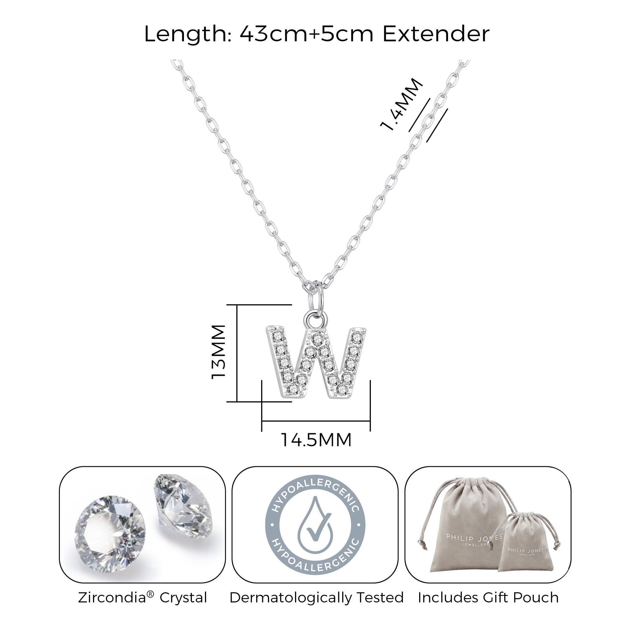 Pave Initial Necklace Letter W Created with Zircondia® Crystals