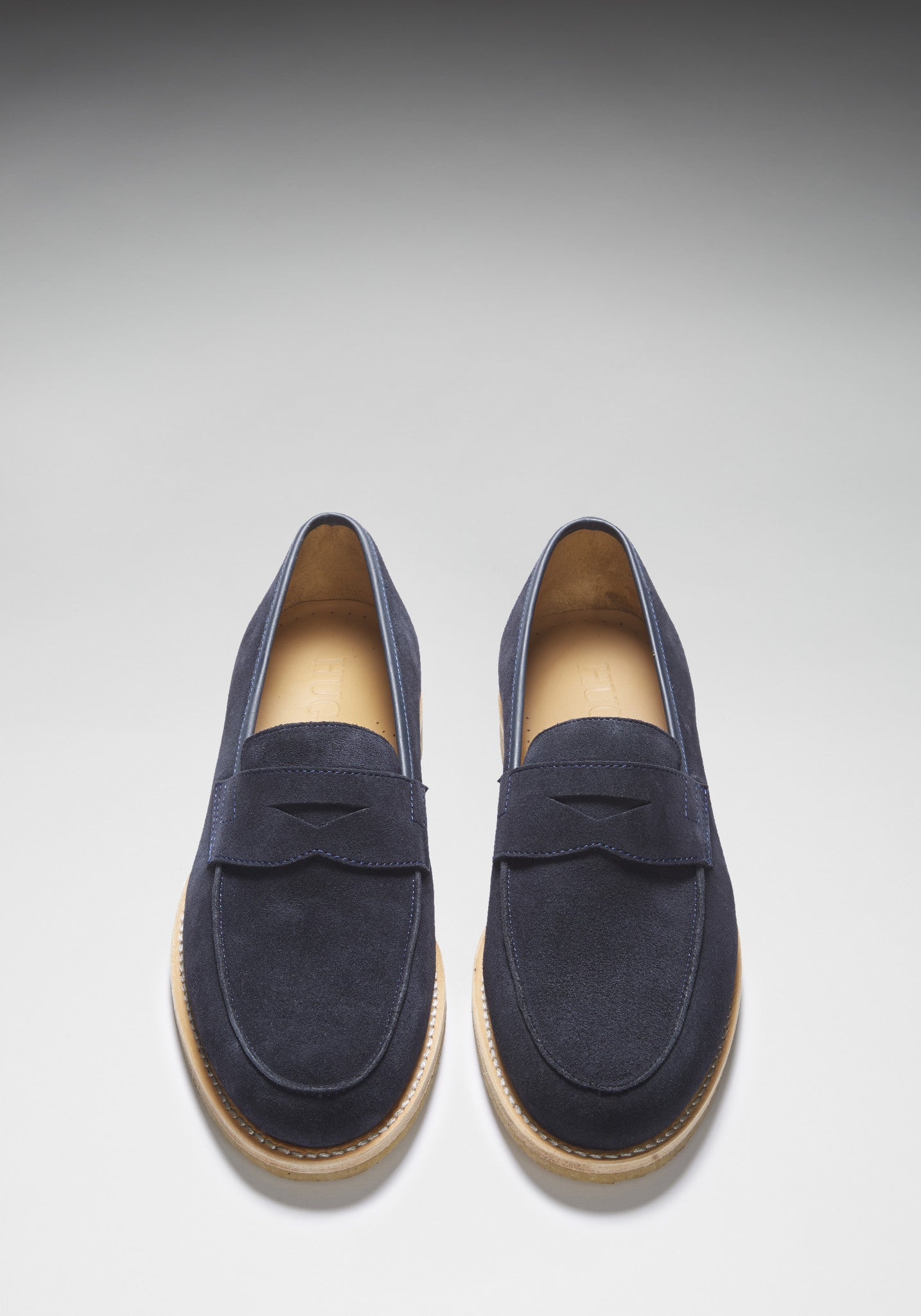 Blue Suede Loafers, Crepe Rubber Welted Sole