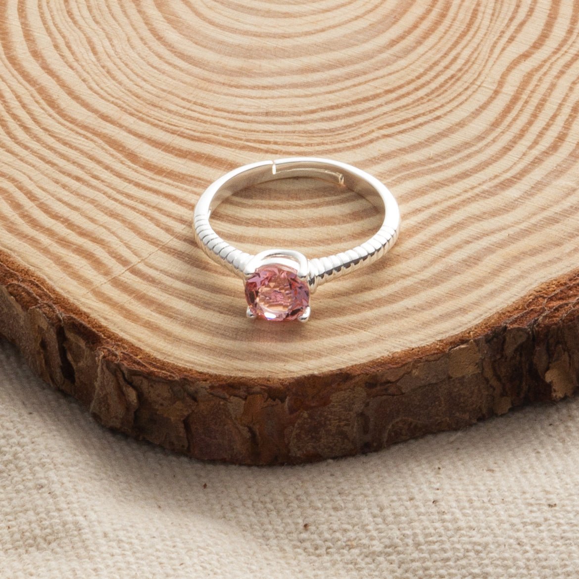 Pink Adjustable Crystal Ring Created with Zircondia® Crystals