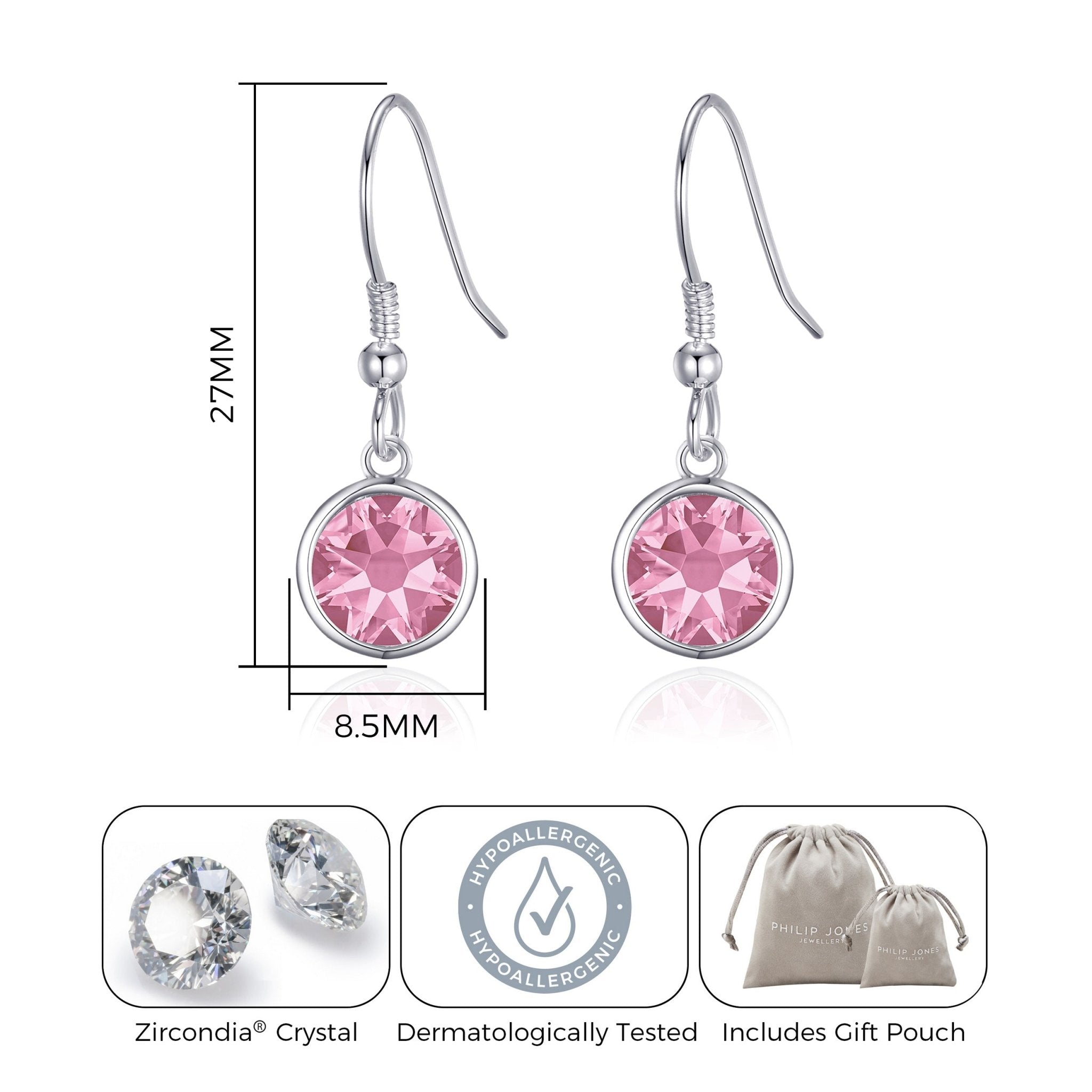 Pink Crystal Drop Earrings Created with Zircondia® Crystals