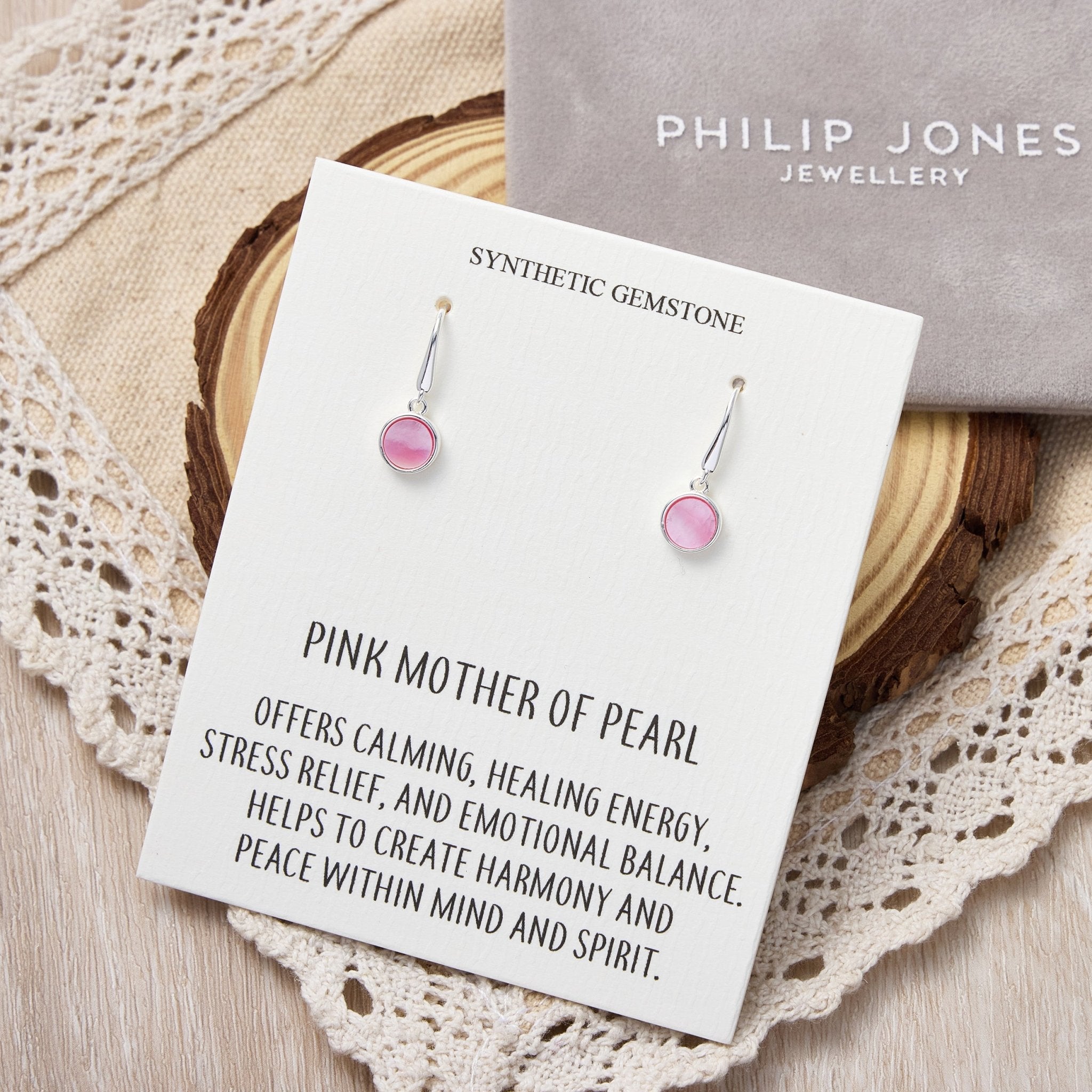Pink Mother of Pearl Drop Earrings with Quote Card