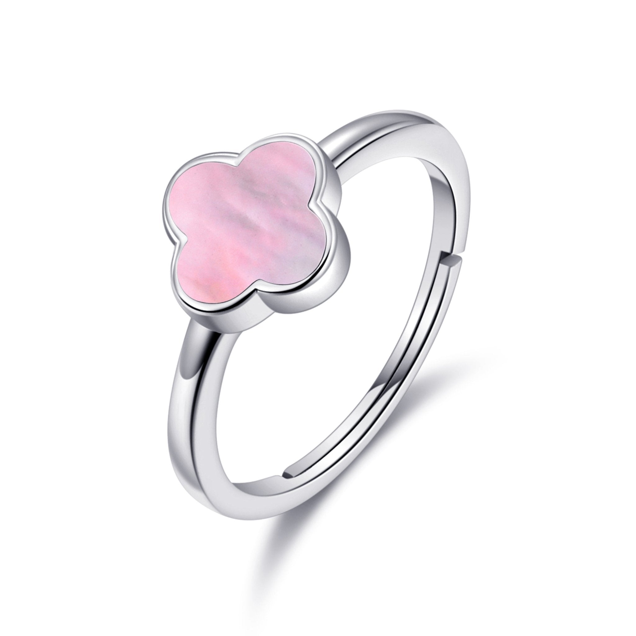 Pink Mother of Pearl Gemstone Adjustable Clover Ring