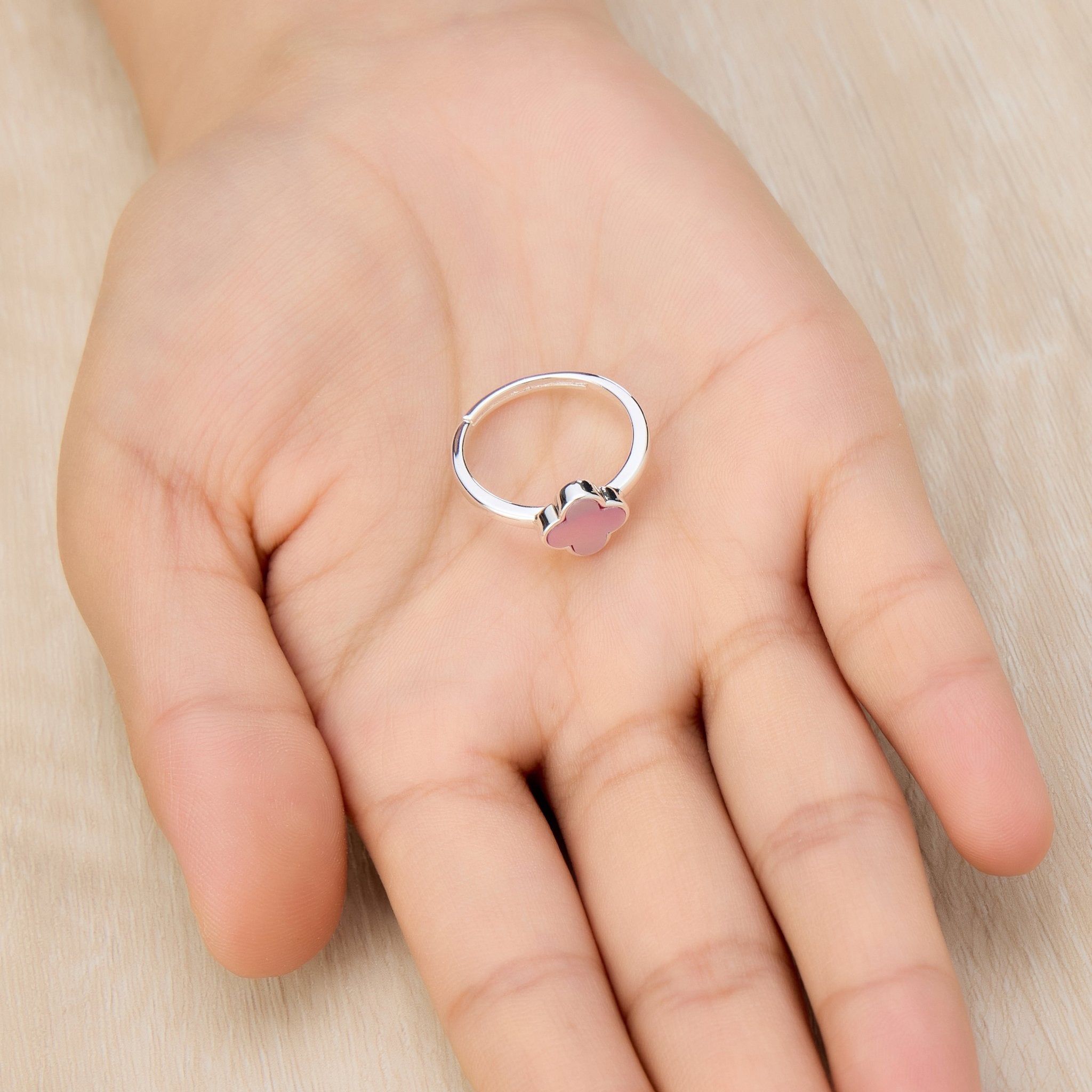 Pink Mother of Pearl Gemstone Adjustable Clover Ring