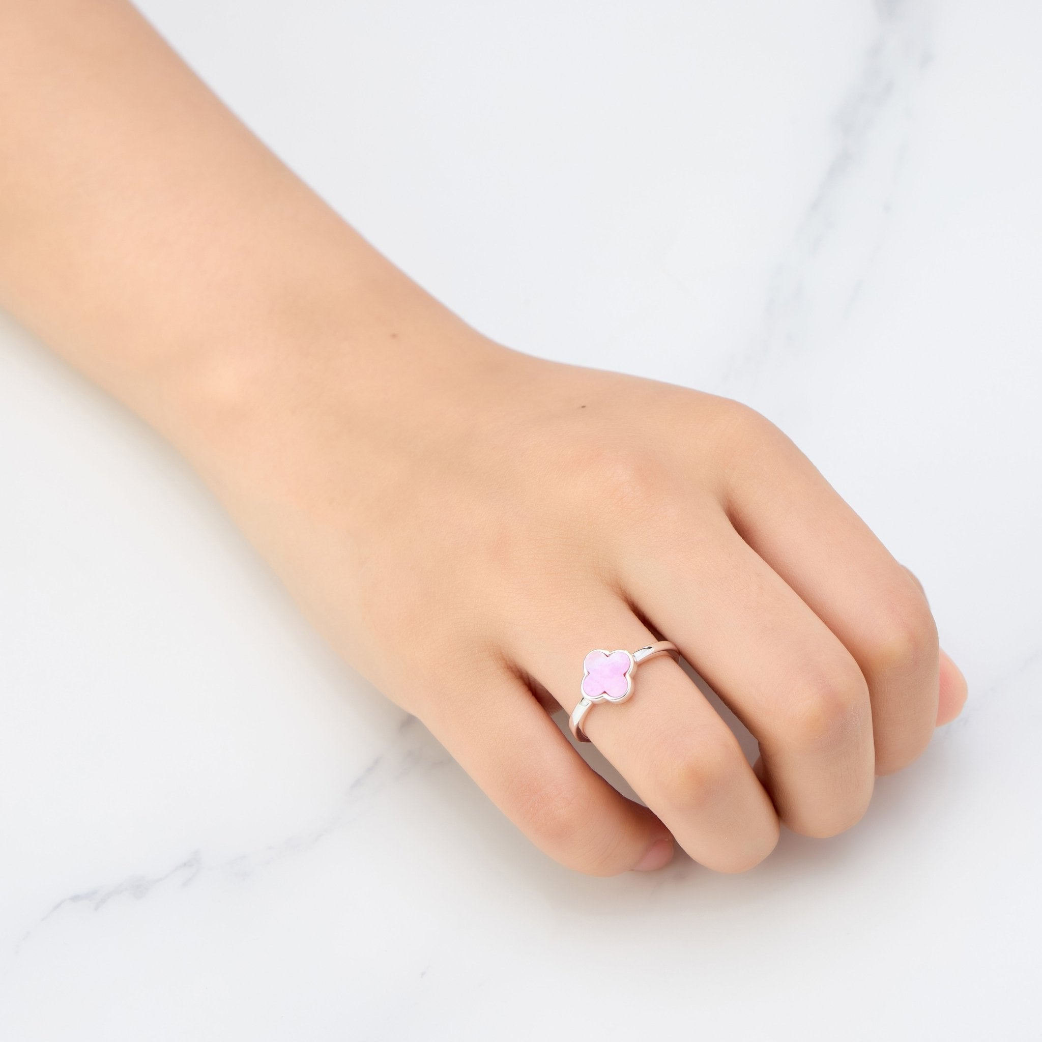Pink Mother of Pearl Gemstone Adjustable Clover Ring