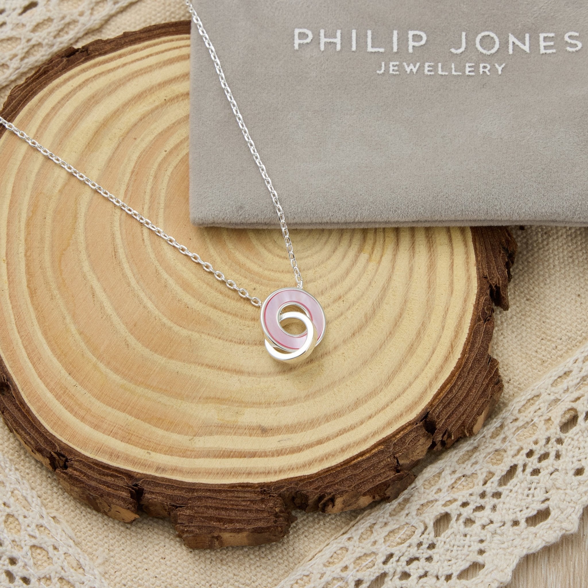 Pink Mother of Pearl Gemstone Circle Link Necklace