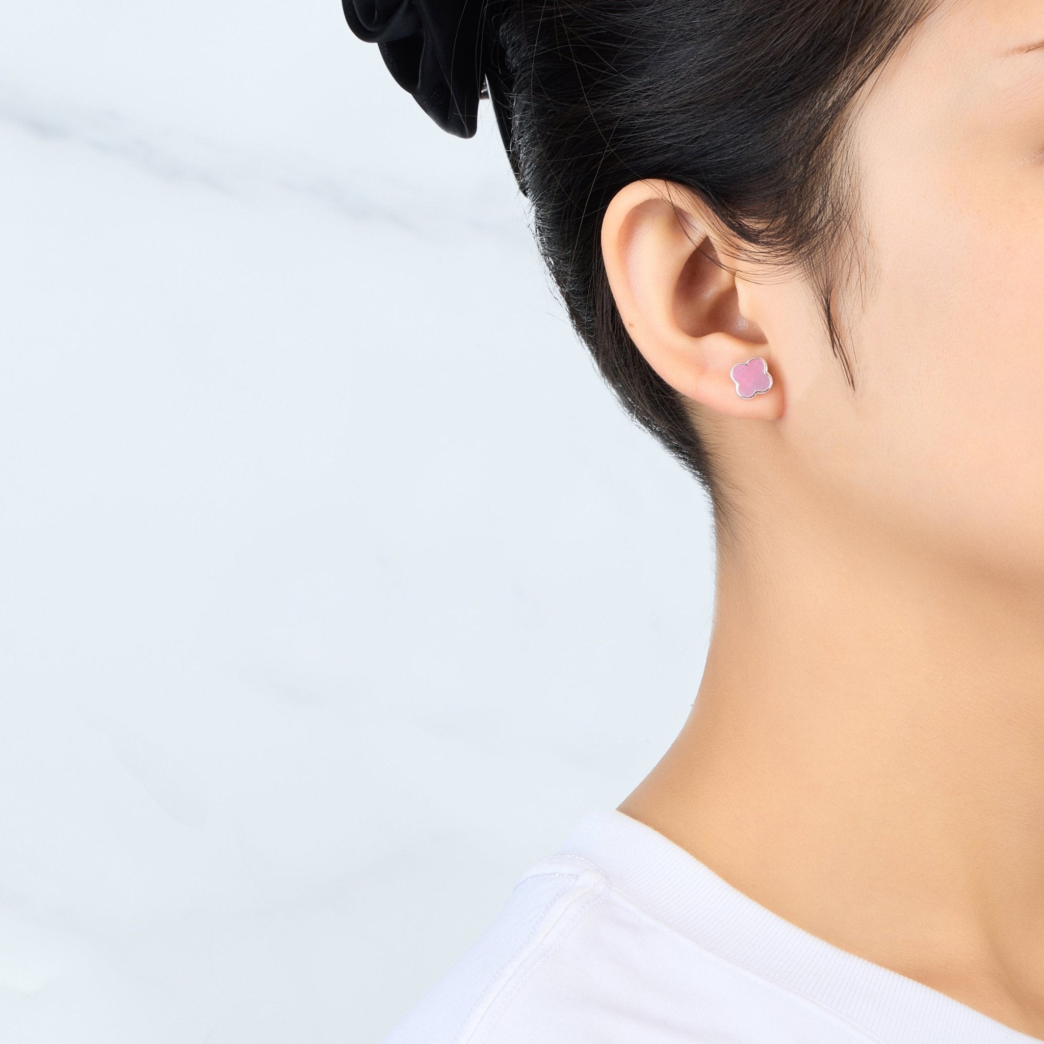 Pink Mother of Pearl Gemstone Clover Earrings