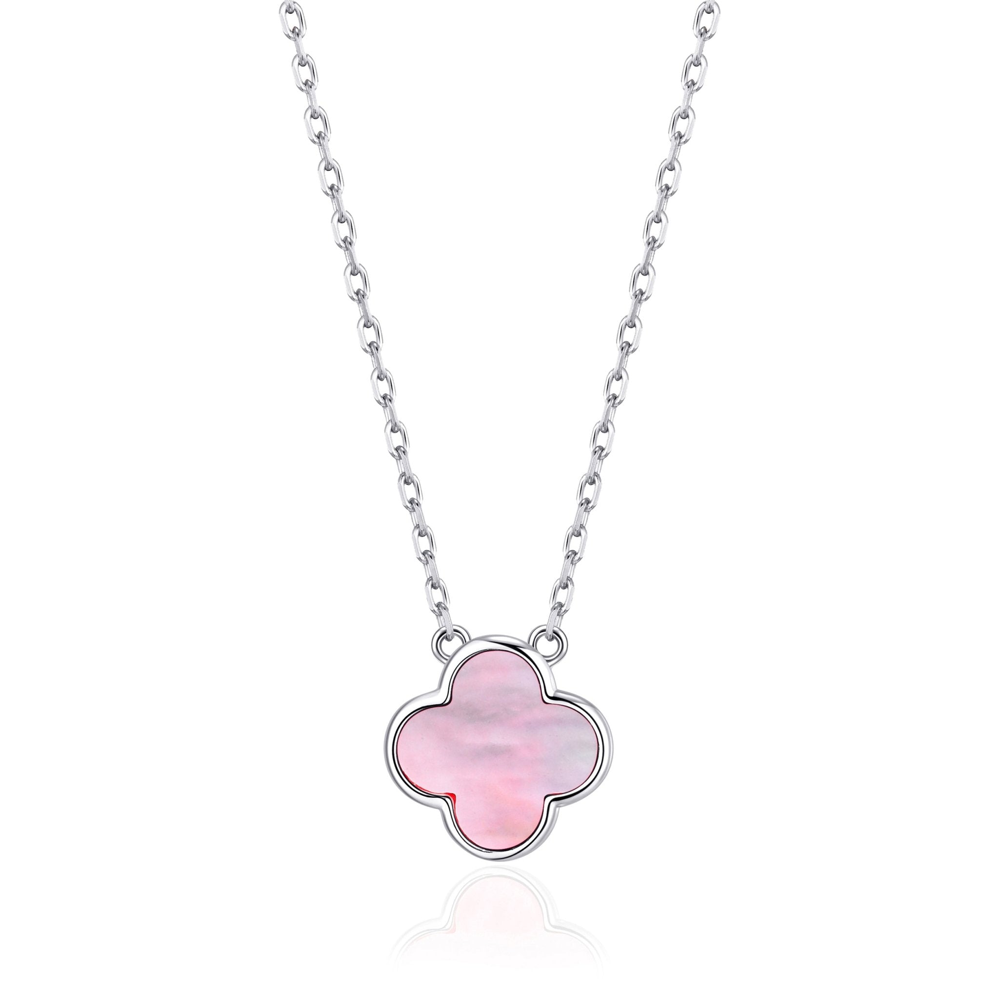Pink Mother of Pearl Gemstone Clover Necklace