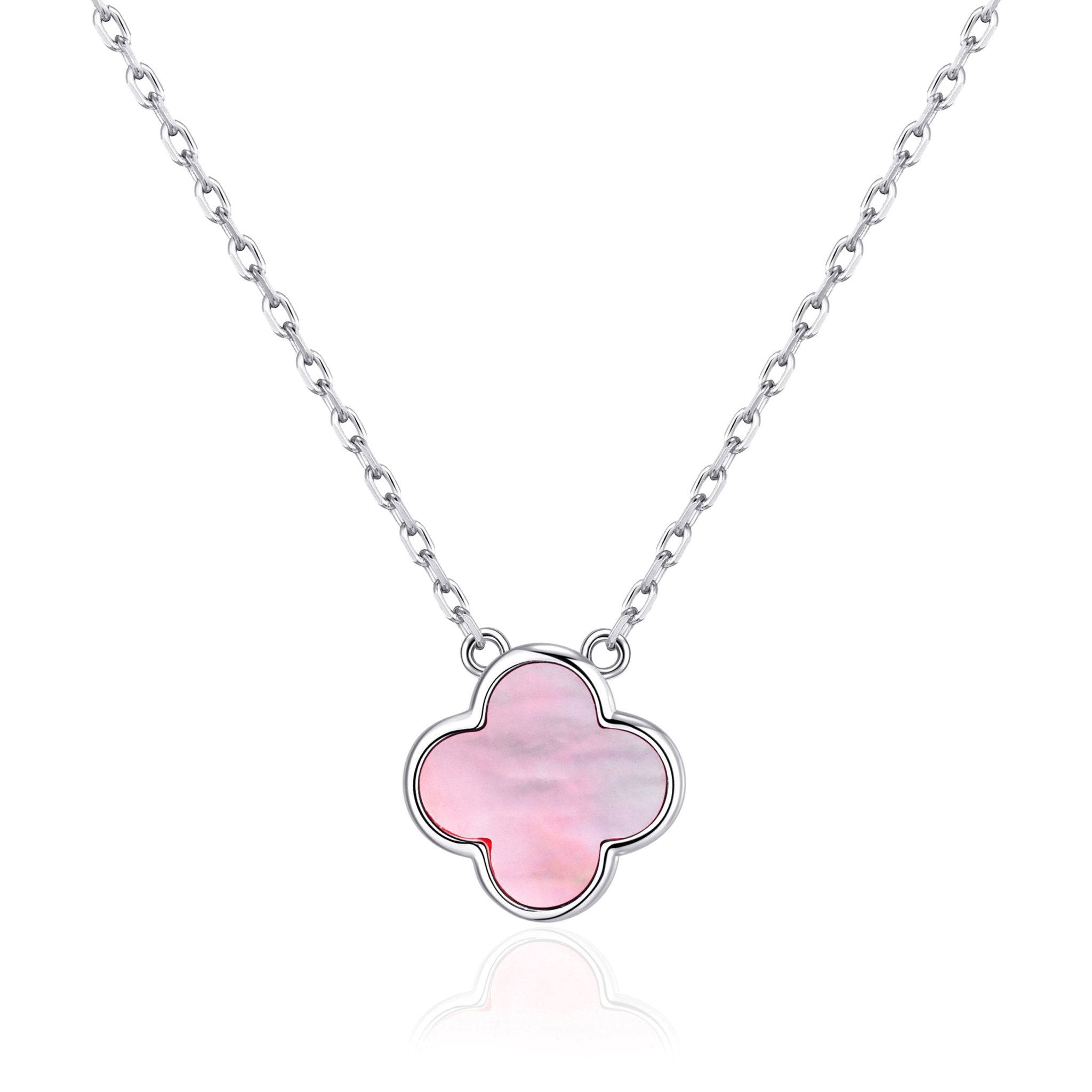 Pink Mother of Pearl Gemstone Clover Necklace