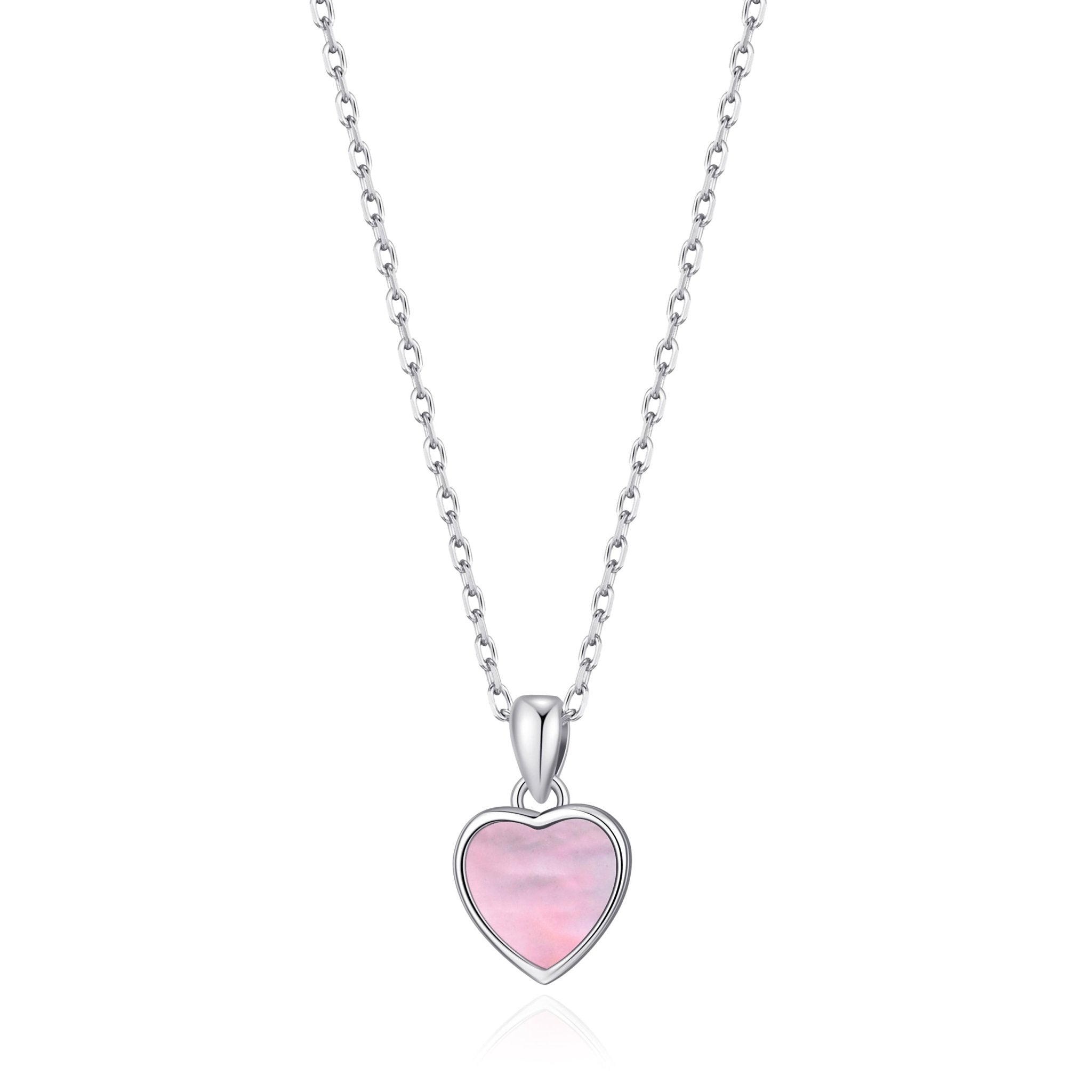 Pink Mother of Pearl Gemstone Heart Necklace