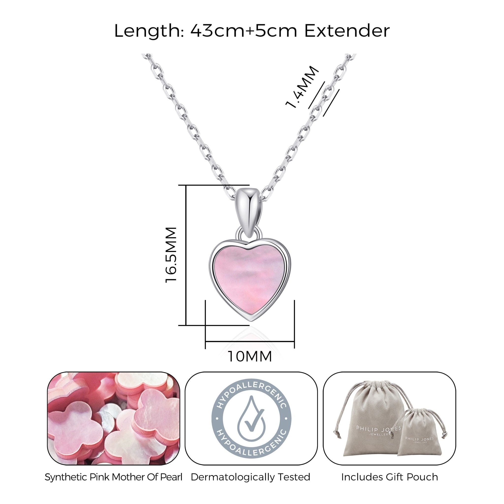Pink Mother of Pearl Gemstone Heart Necklace