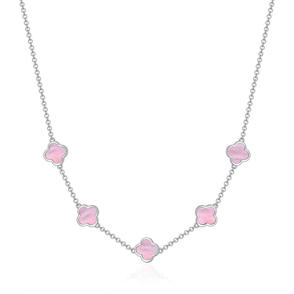 Pink Mother of Pearl Gemstone Multi Clover Necklace