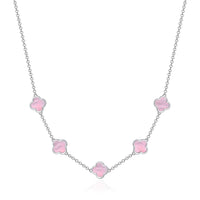 Pink Mother of Pearl Gemstone Multi Clover Necklace