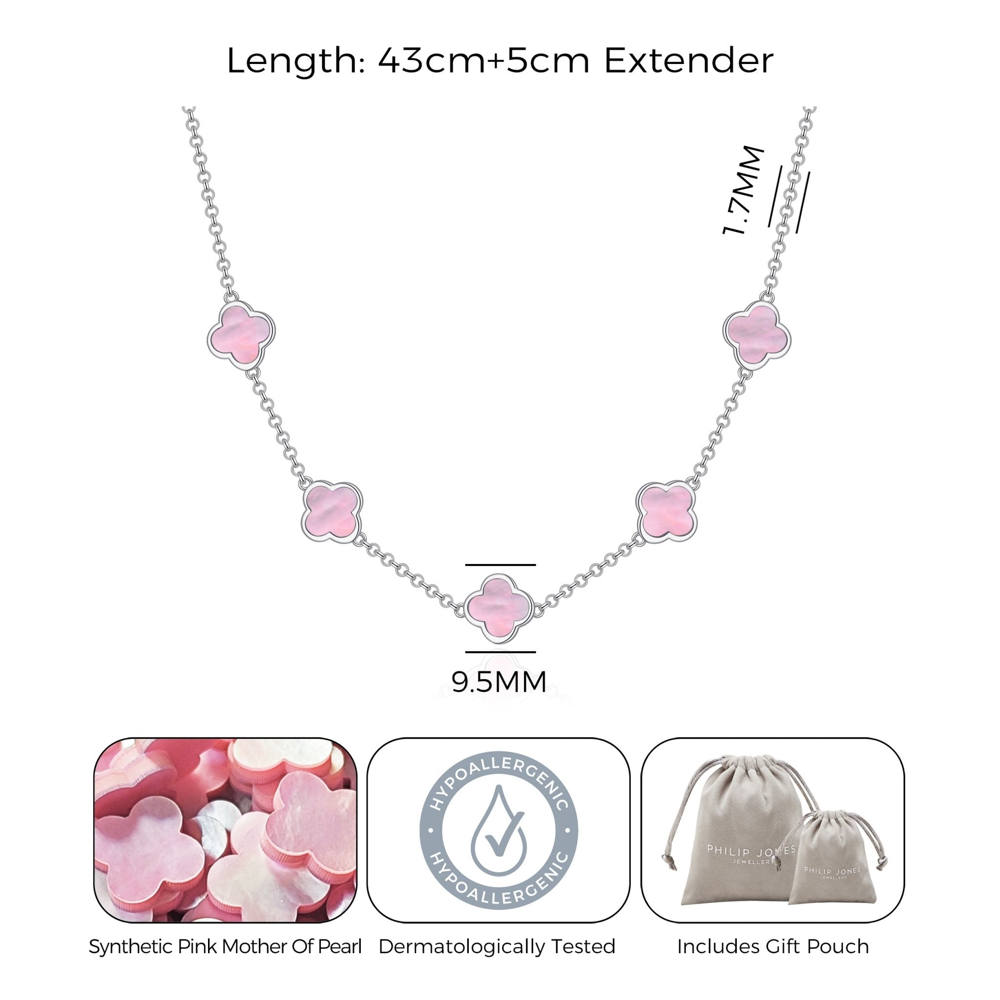 Pink Mother of Pearl Gemstone Multi Clover Necklace