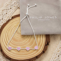 Pink Mother Of Pearl Gemstone Multi Heart Friendship Bracelet