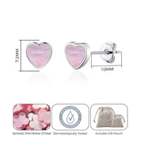 Pink Mother of Pearl Heart Stud Earrings