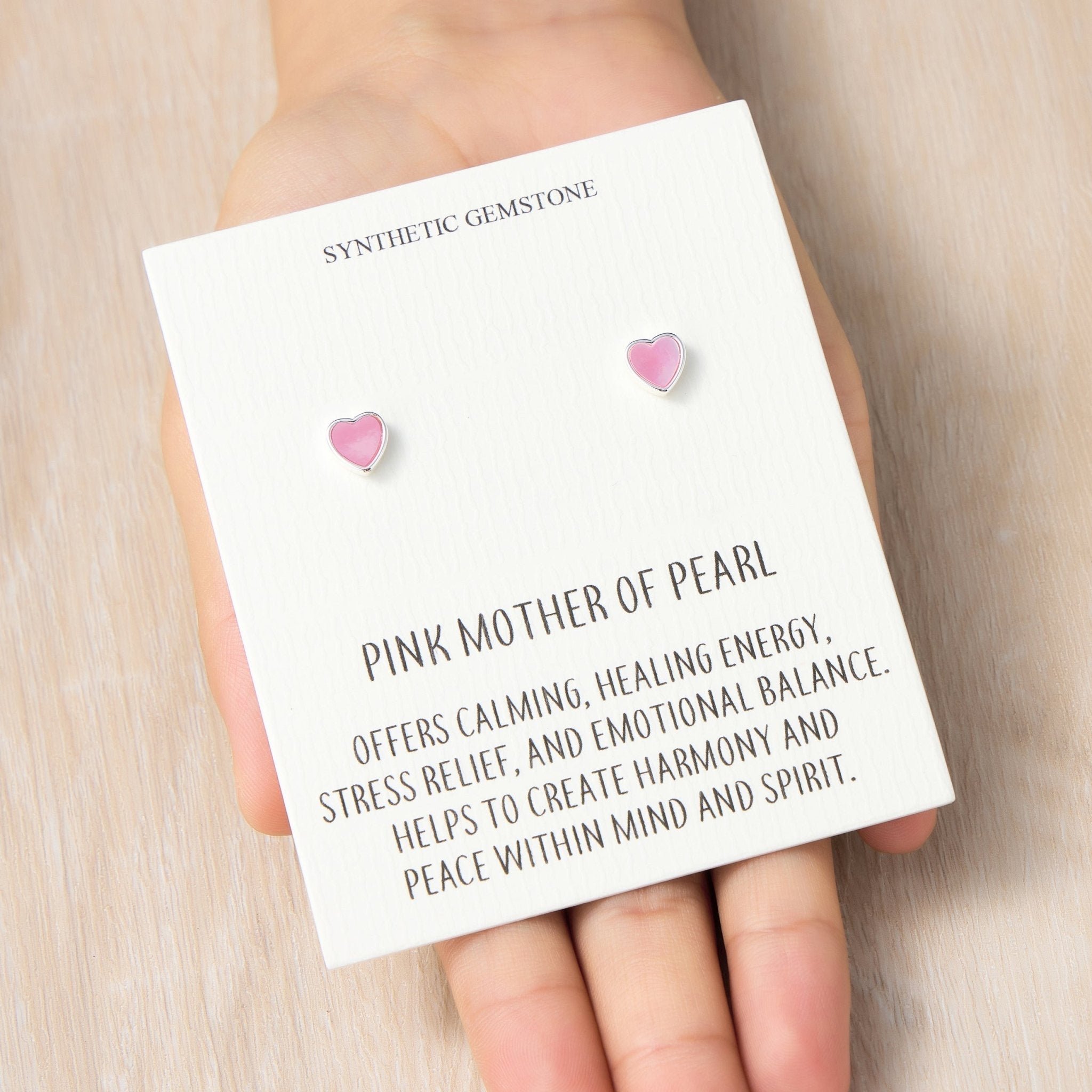 Pink Mother of Pearl Heart Stud Earrings with Quote Card