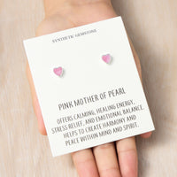 Pink Mother of Pearl Heart Stud Earrings with Quote Card