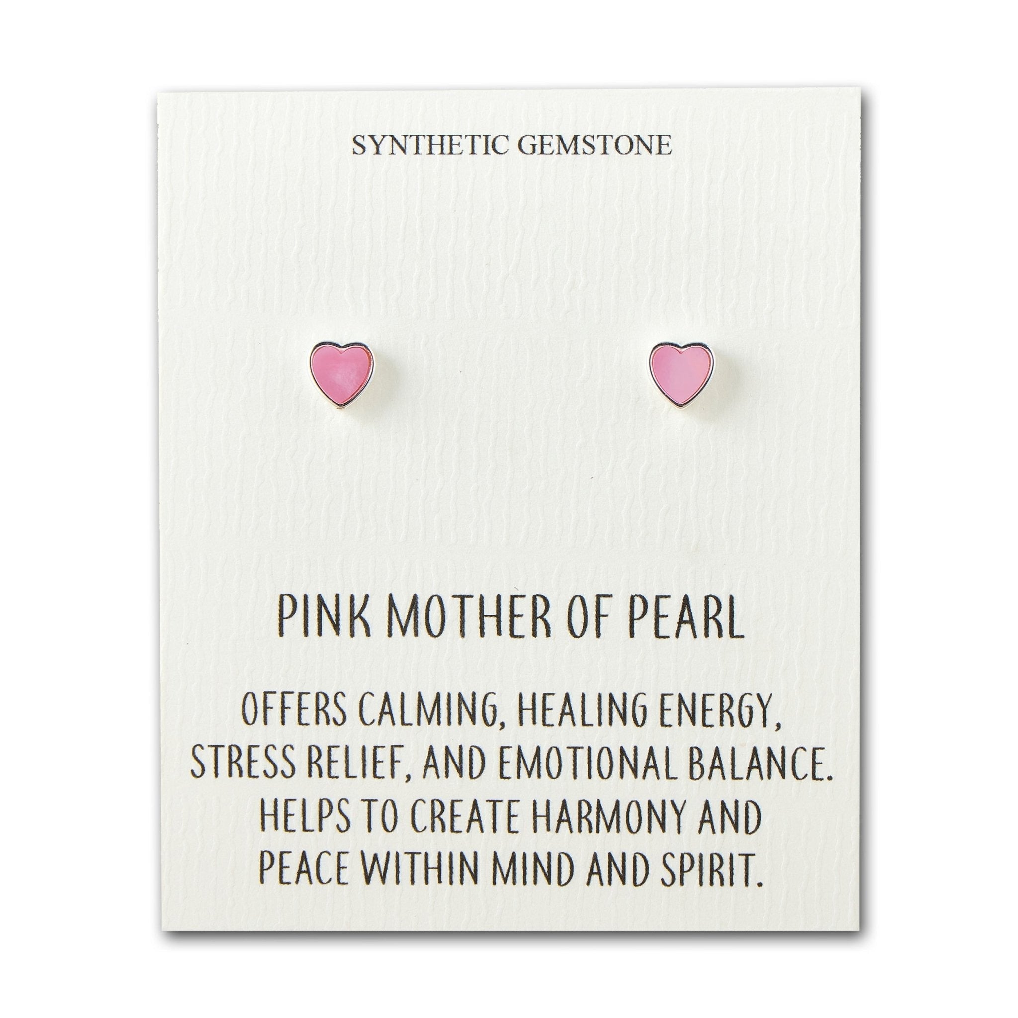 Pink Mother of Pearl Heart Stud Earrings with Quote Card