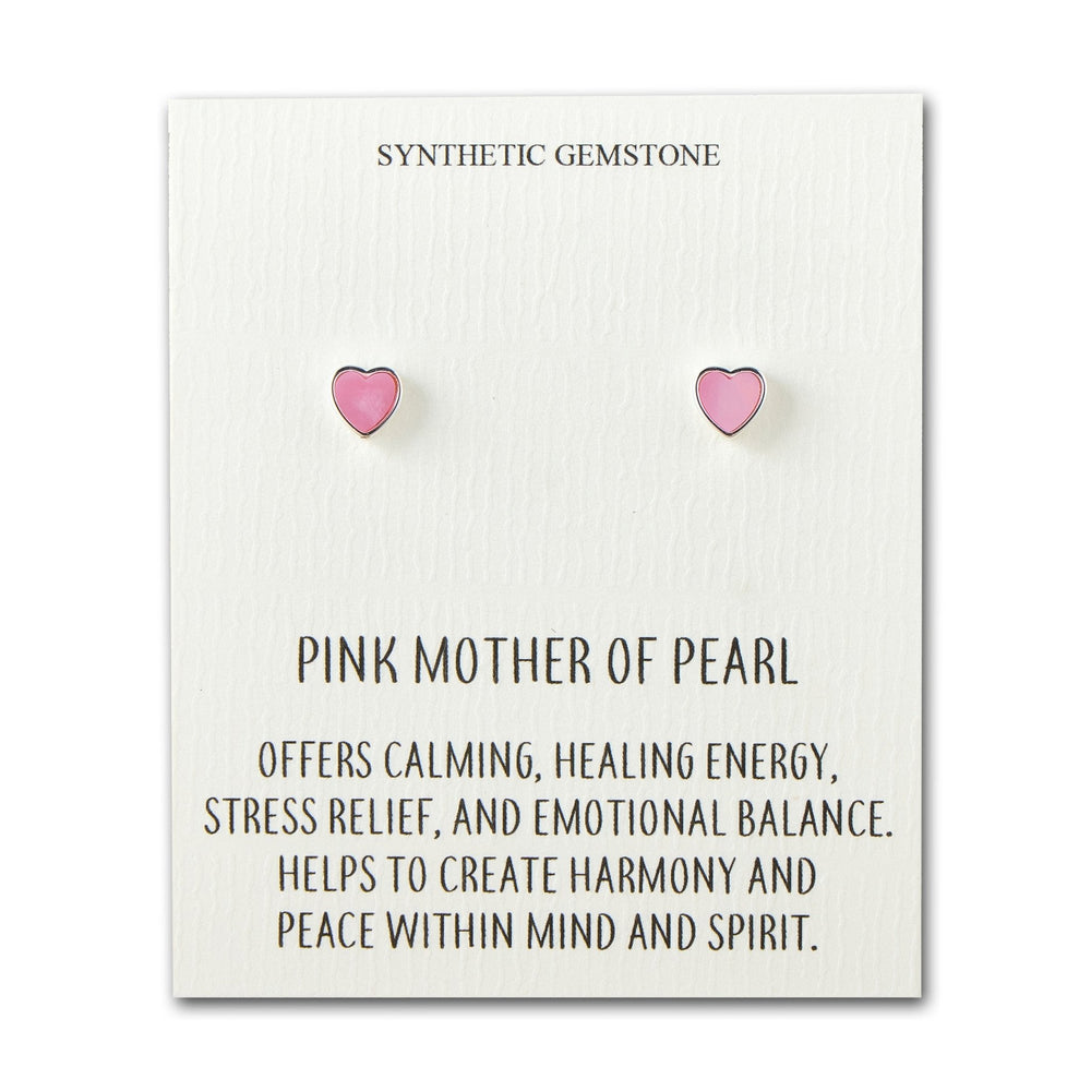 Pink Mother of Pearl Heart Stud Earrings with Quote Card