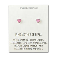 Pink Mother of Pearl Heart Stud Earrings with Quote Card
