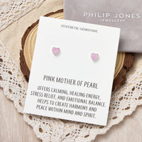 Pink Mother of Pearl Heart Stud Earrings with Quote Card