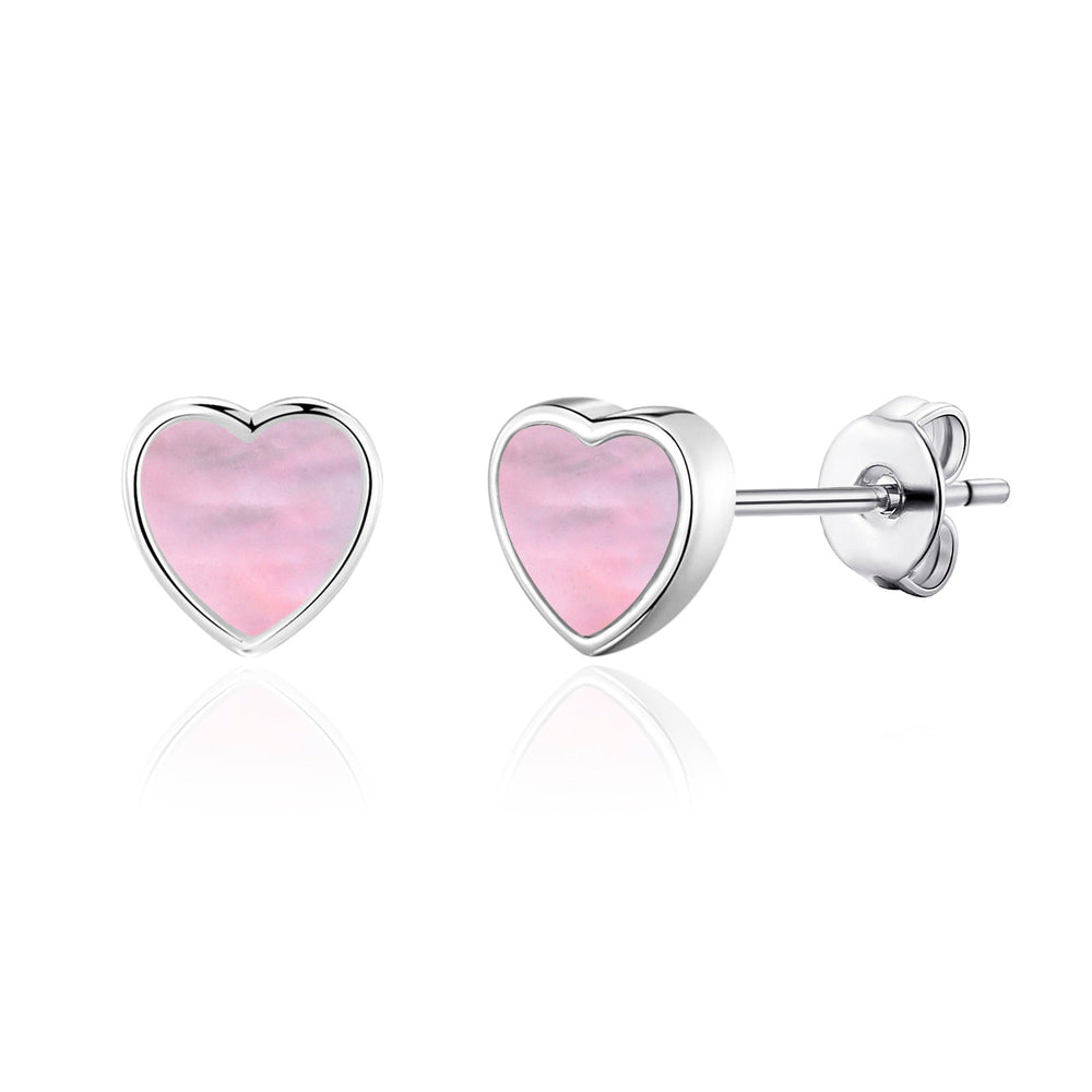 Pink Mother of Pearl Heart Stud Earrings