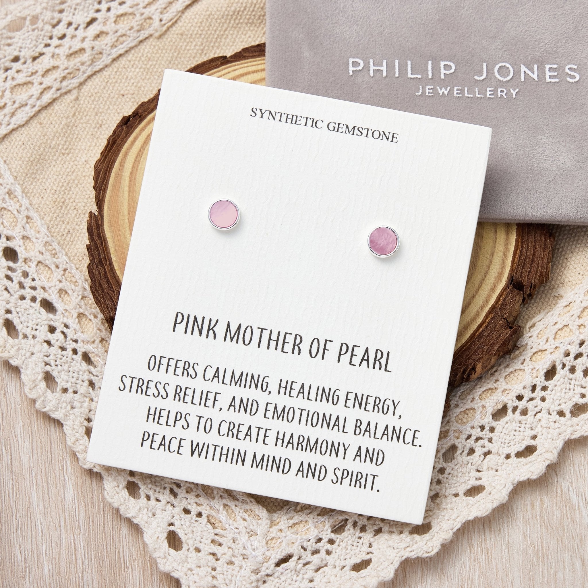 Pink Mother of Pearl Stud Earrings with Quote Card