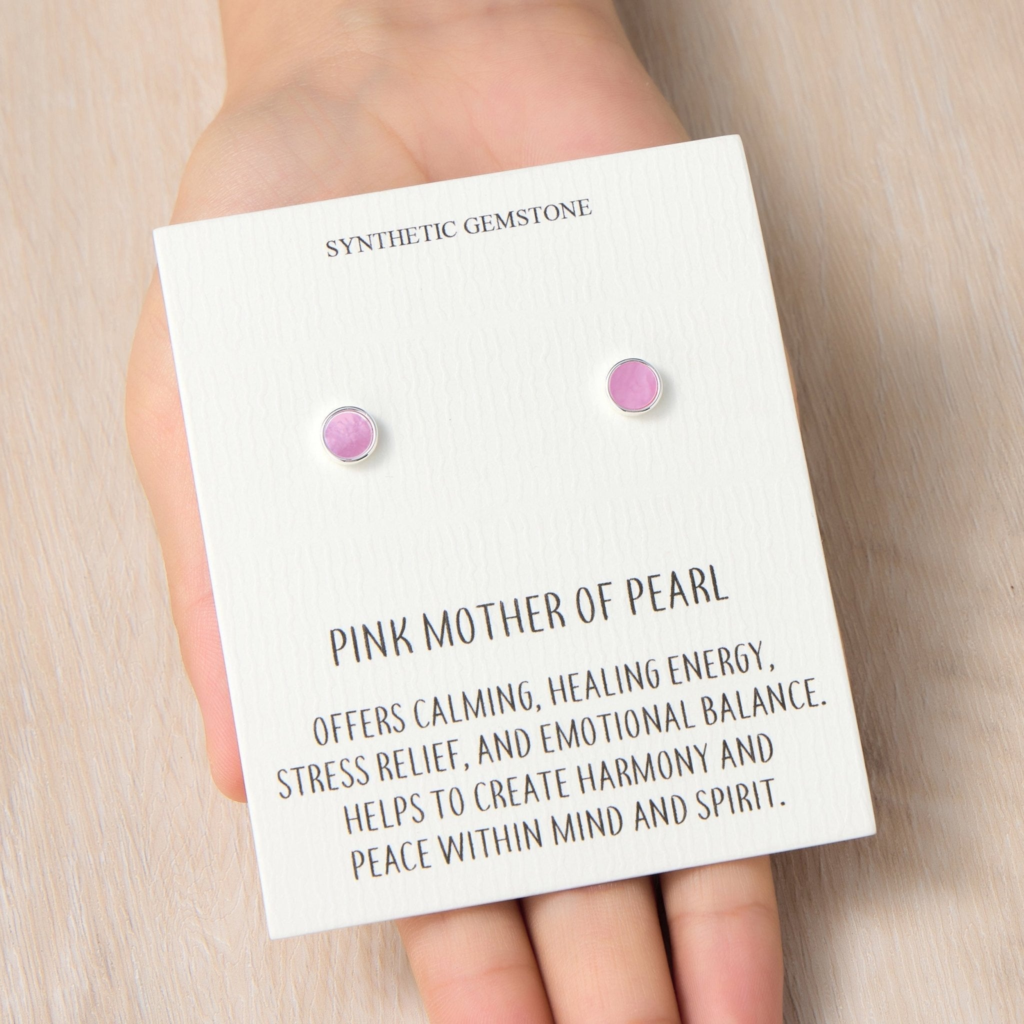 Pink Mother of Pearl Stud Earrings with Quote Card