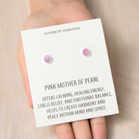 Pink Mother of Pearl Stud Earrings with Quote Card