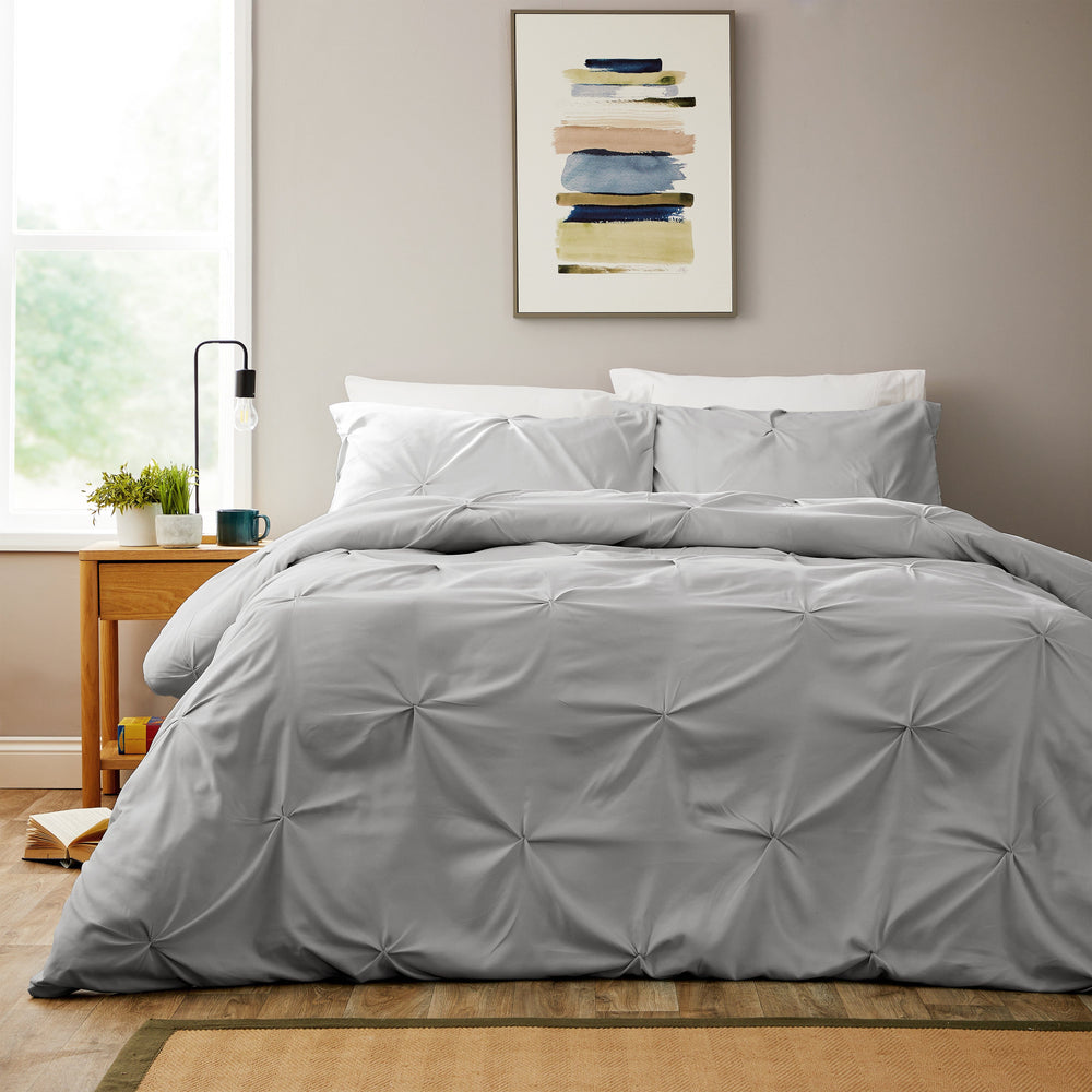 Pintuck Grey Microfibre Duvet Cover Set with Pillowcases Soft Breathable Easy Care Bedding Set Quilt Cover by OLIVIA ROCCO