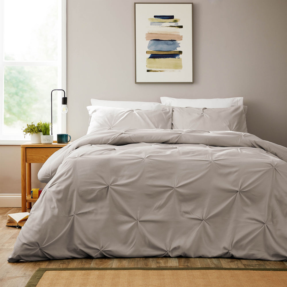 Pintuck Natural Microfibre Duvet Cover Set with Pillowcases Soft Breathable Easy Care Bedding Set Quilt Cover by OLIVIA ROCCO