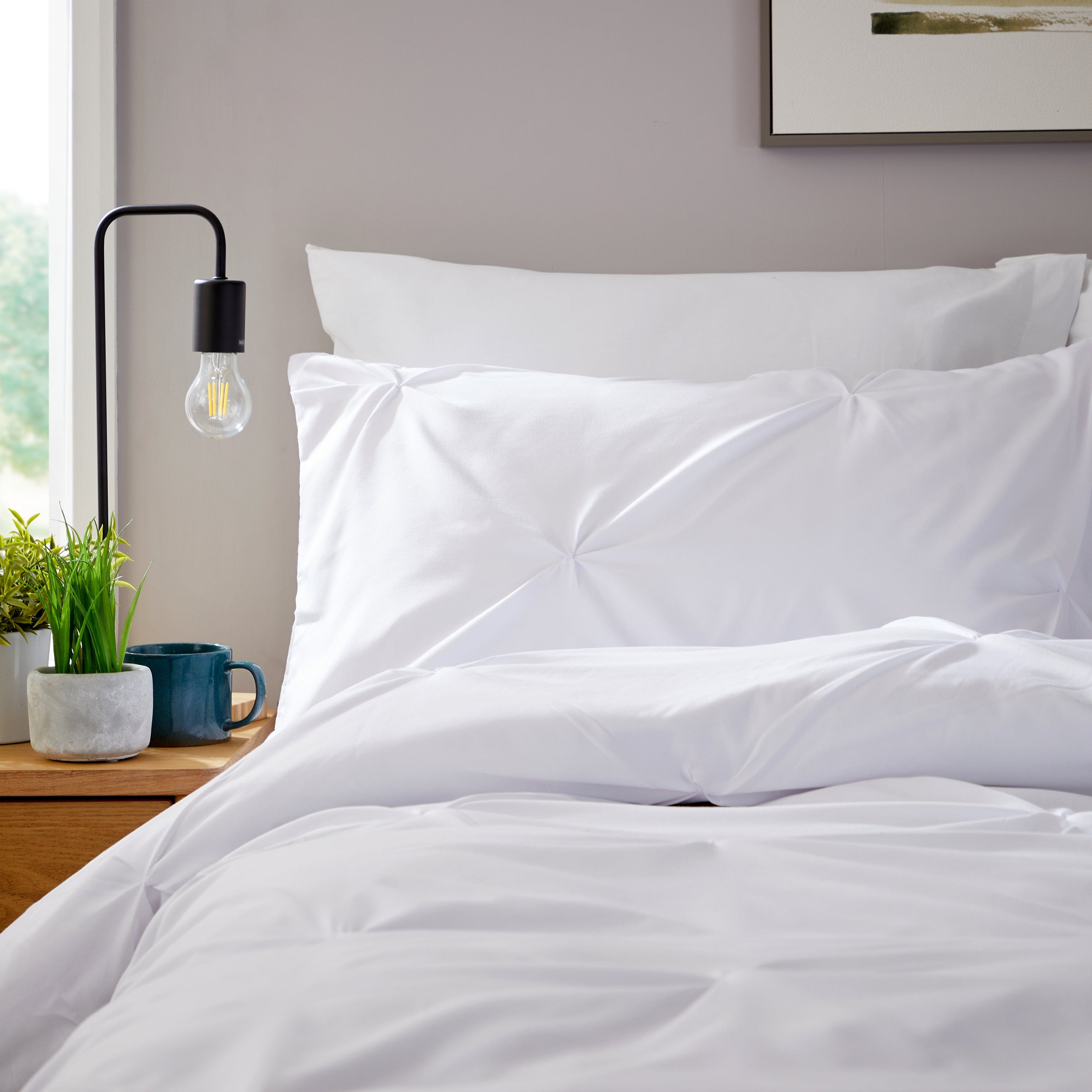 Pintuck White Microfibre Duvet Cover Set with Pillowcases Soft Breathable Easy Care Bedding Set Quilt Cover by OLIVIA ROCCO