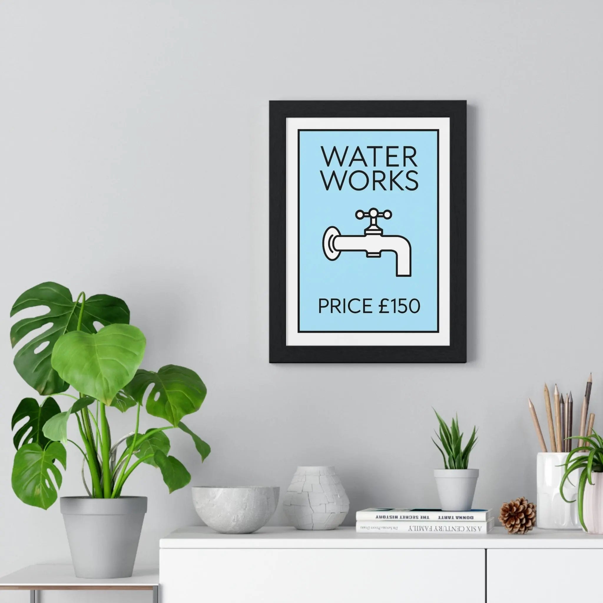 BLue Water Works Poster | Funny Bathroom Monopoly-Inspired Wall Art